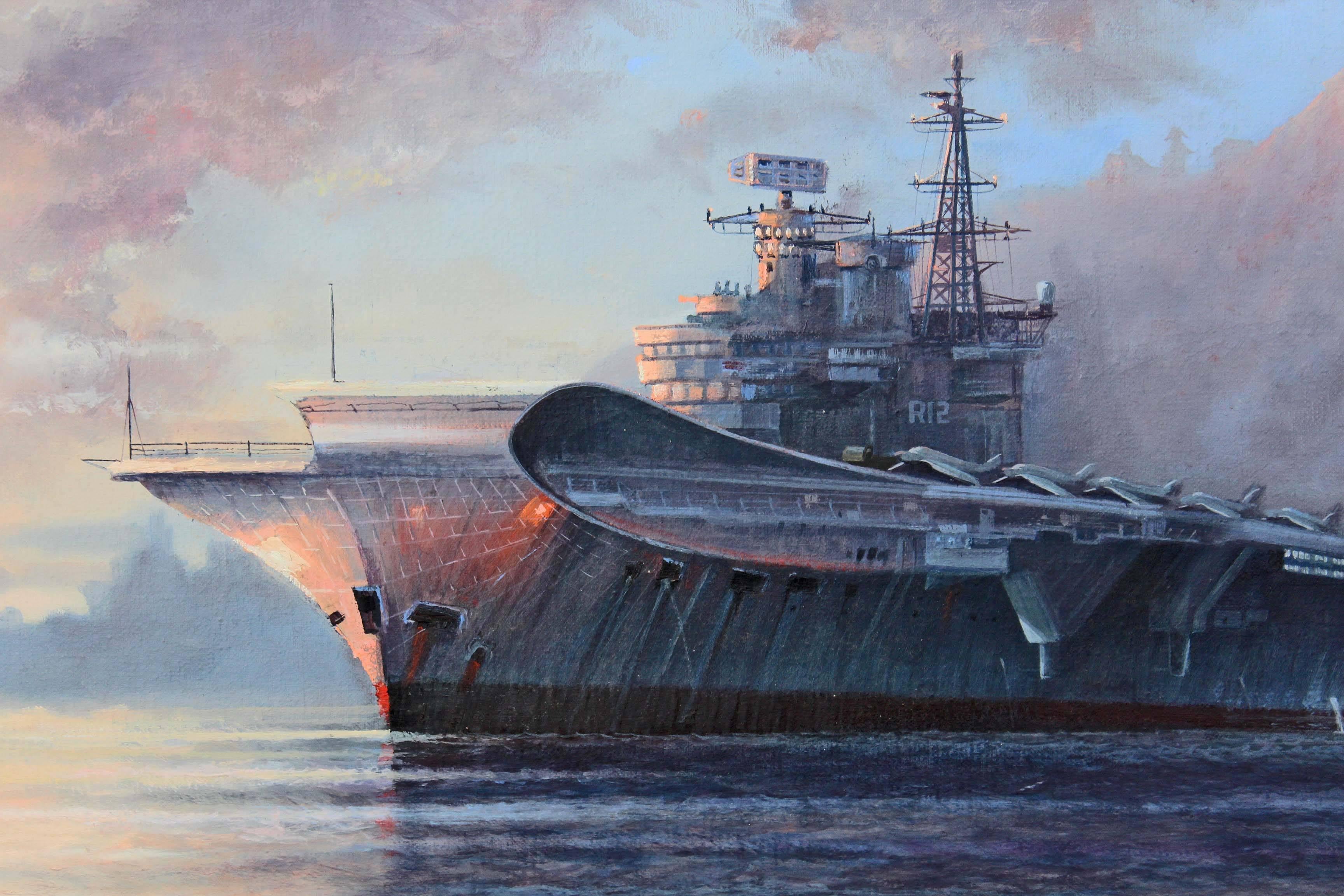 Quality Large Oil Painting M J Whitehand HMS Hermes Aircraft Carrier Naval For Sale 1