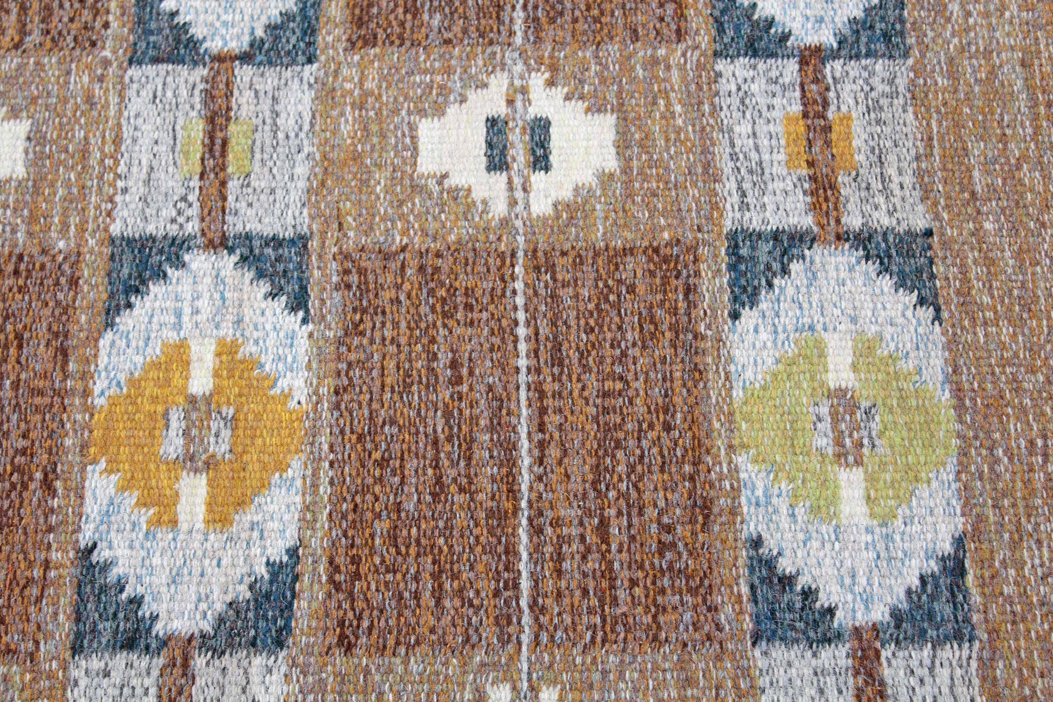 Scandinavian Modern Antique Large Swedish Rollakan Hand Woven Wool Rug Signed IS For Sale