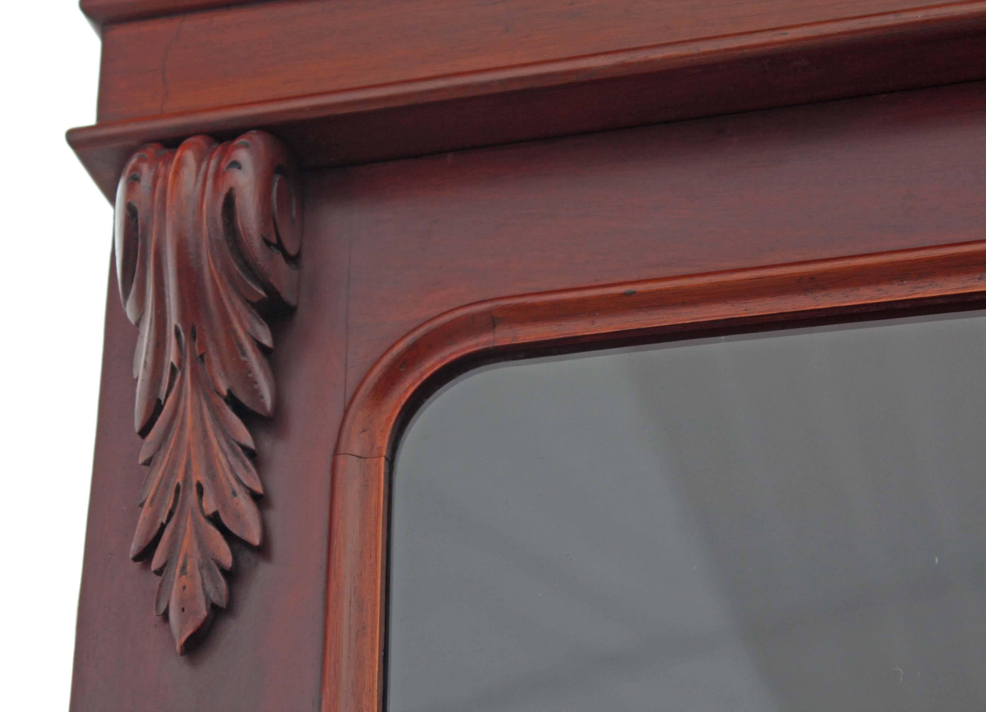 British Antique Tall Victorian Mahogany Glazed Bookcase Display Cabinet Cupboard For Sale