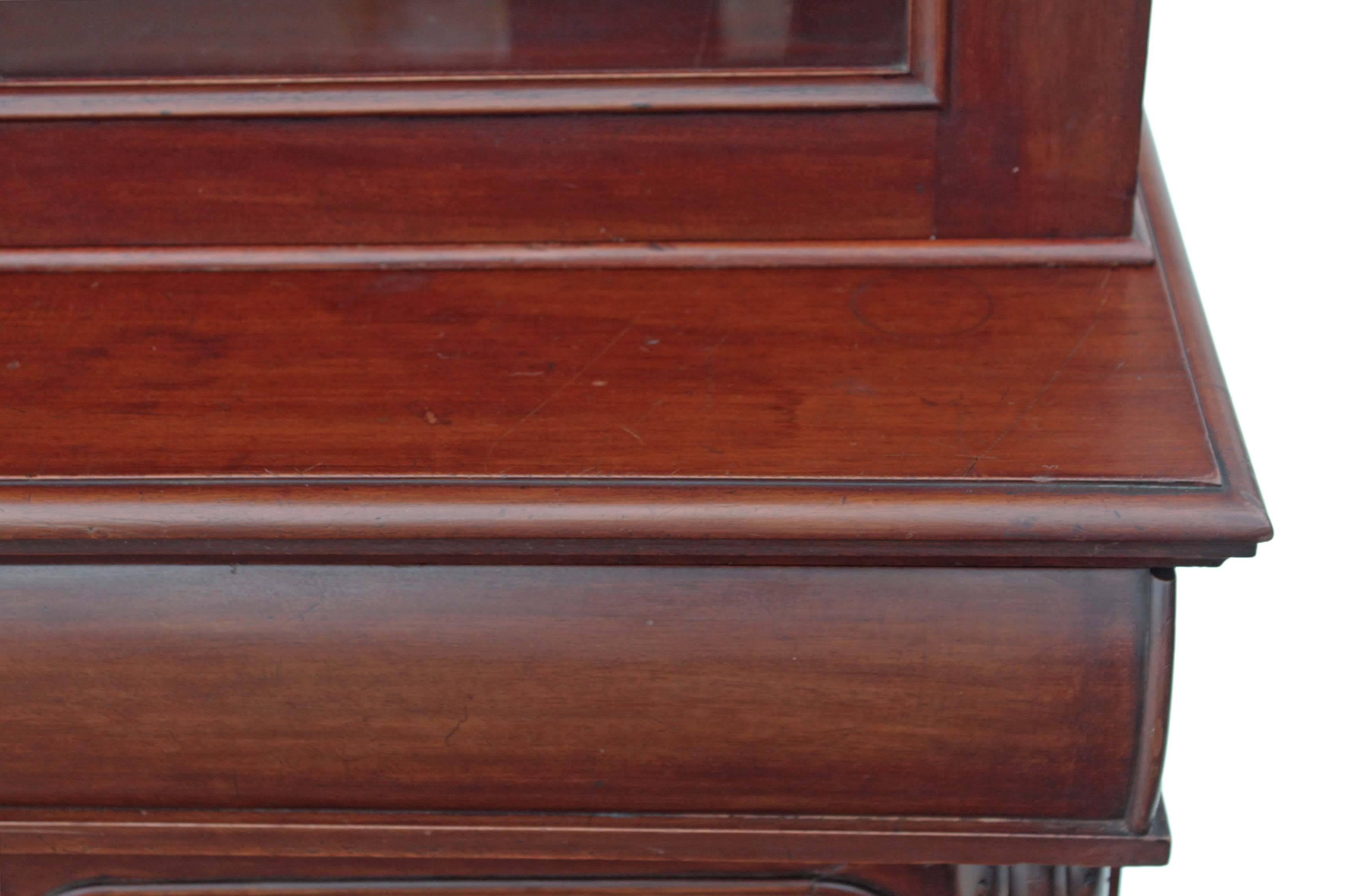 19th Century Antique Tall Victorian Mahogany Glazed Bookcase Display Cabinet Cupboard For Sale