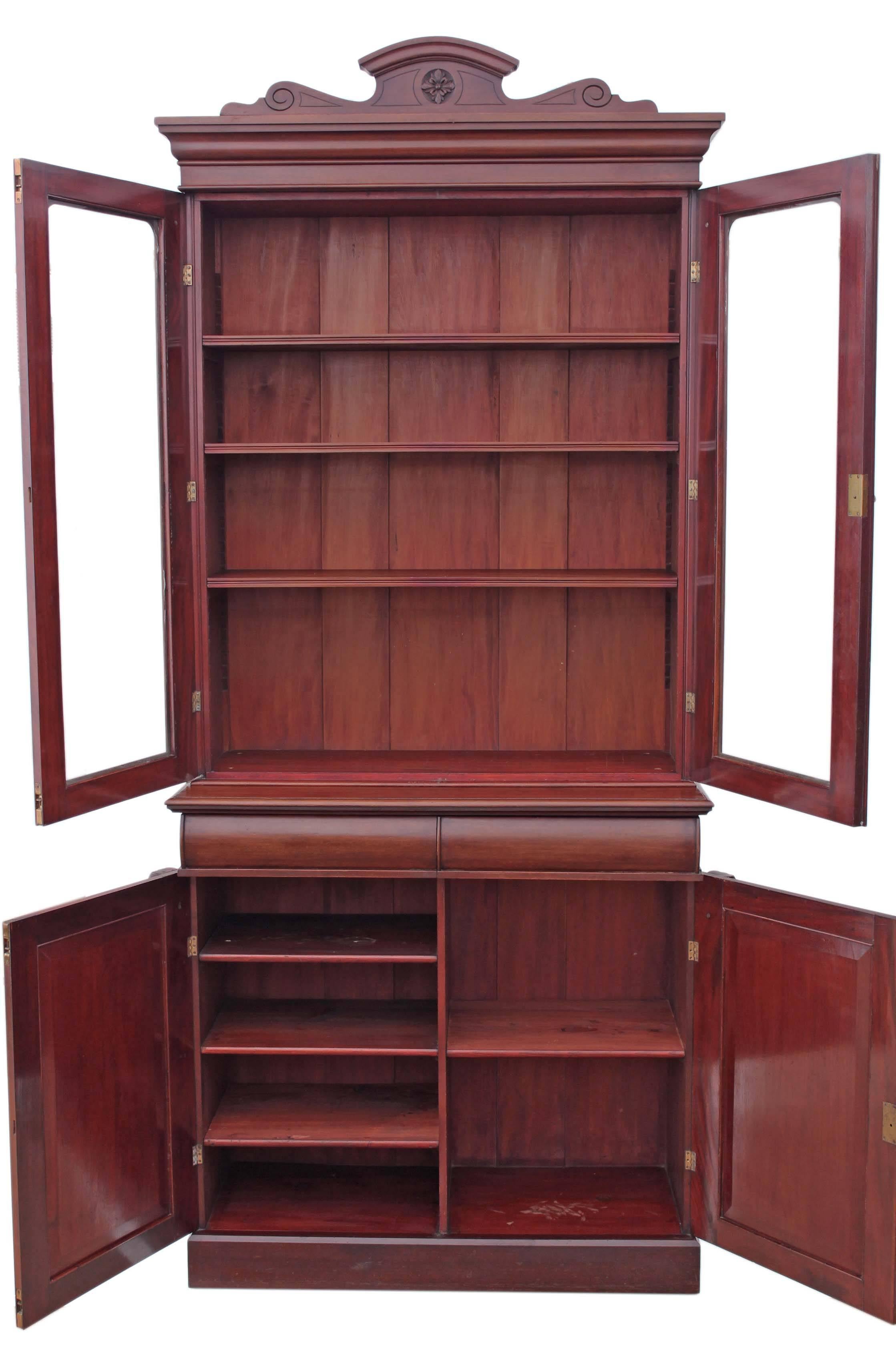 Antique Tall Victorian Mahogany Glazed Bookcase Display Cabinet Cupboard For Sale 5