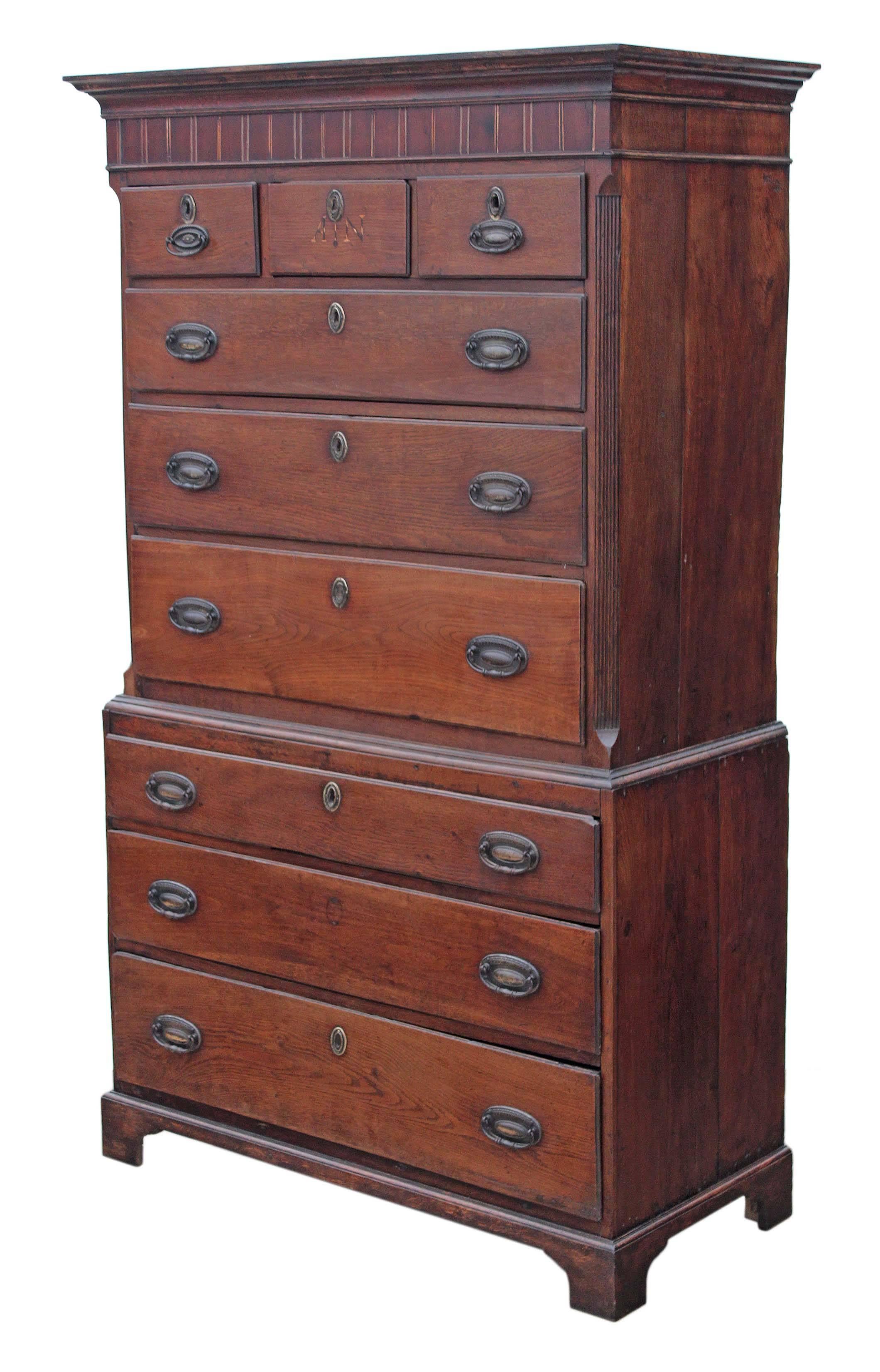 Antique Georgian 18th Century Oak Country Tallboy Chest on Chest of Drawers For Sale 5