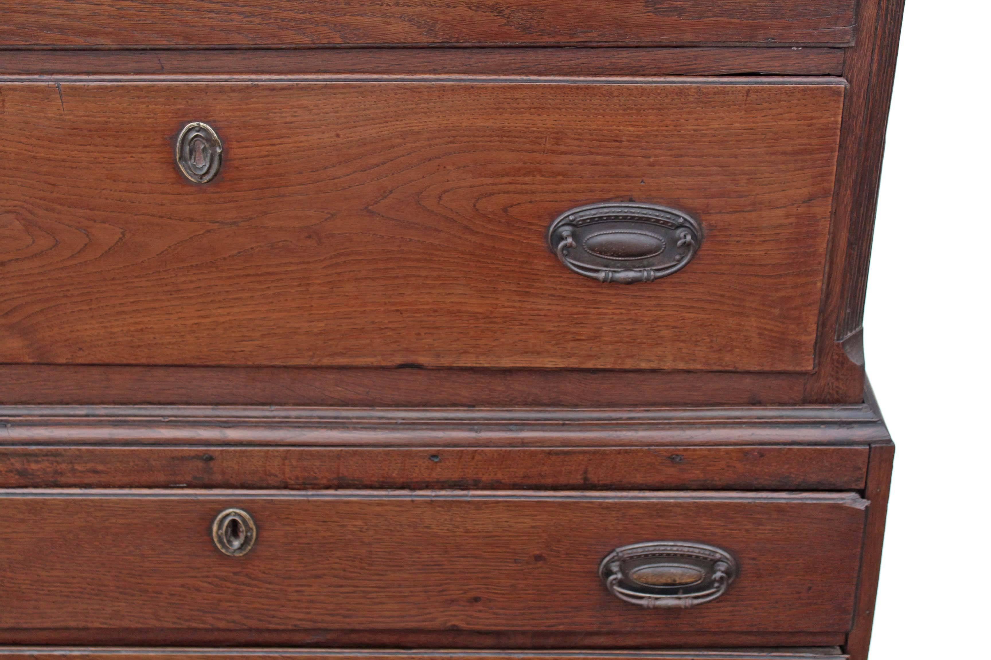 18th Century and Earlier Antique Georgian 18th Century Oak Country Tallboy Chest on Chest of Drawers For Sale