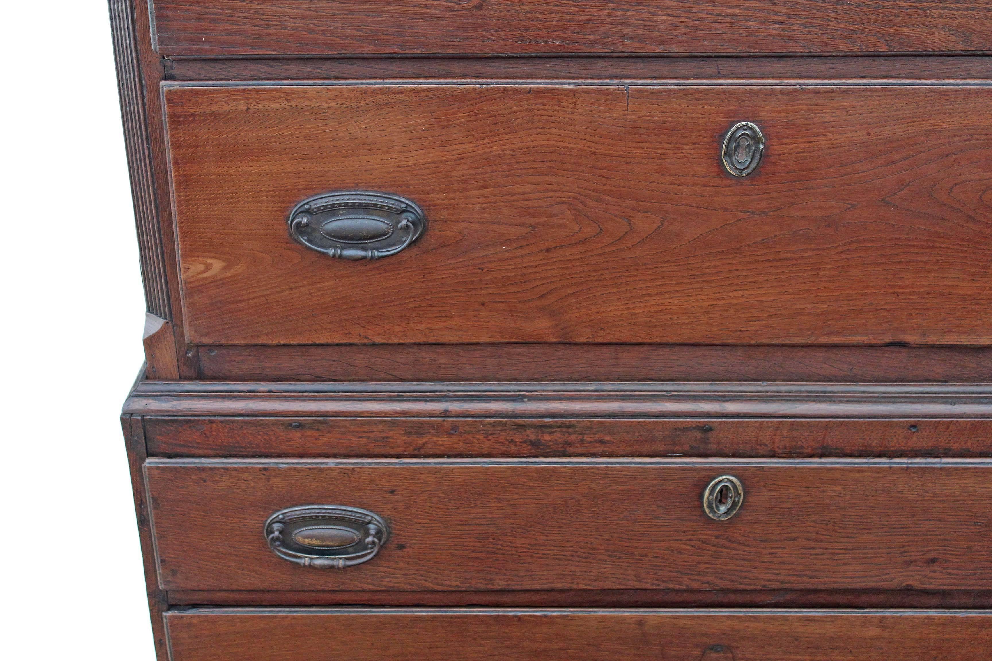 Antique Georgian 18th Century Oak Country Tallboy Chest on Chest of Drawers For Sale 1