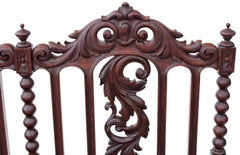 Antique Victorian Carved Oak Leather Settle Hall Seat Bench Gothic Sofa