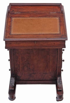 Antique Victorian 19th Century Inlaid Walnut Davenport Desk Writing Table