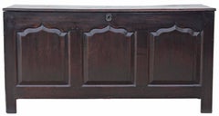 Antique Large Georgian Three-Panel Oak Mule Chest Coffer Ottoman Log Basket