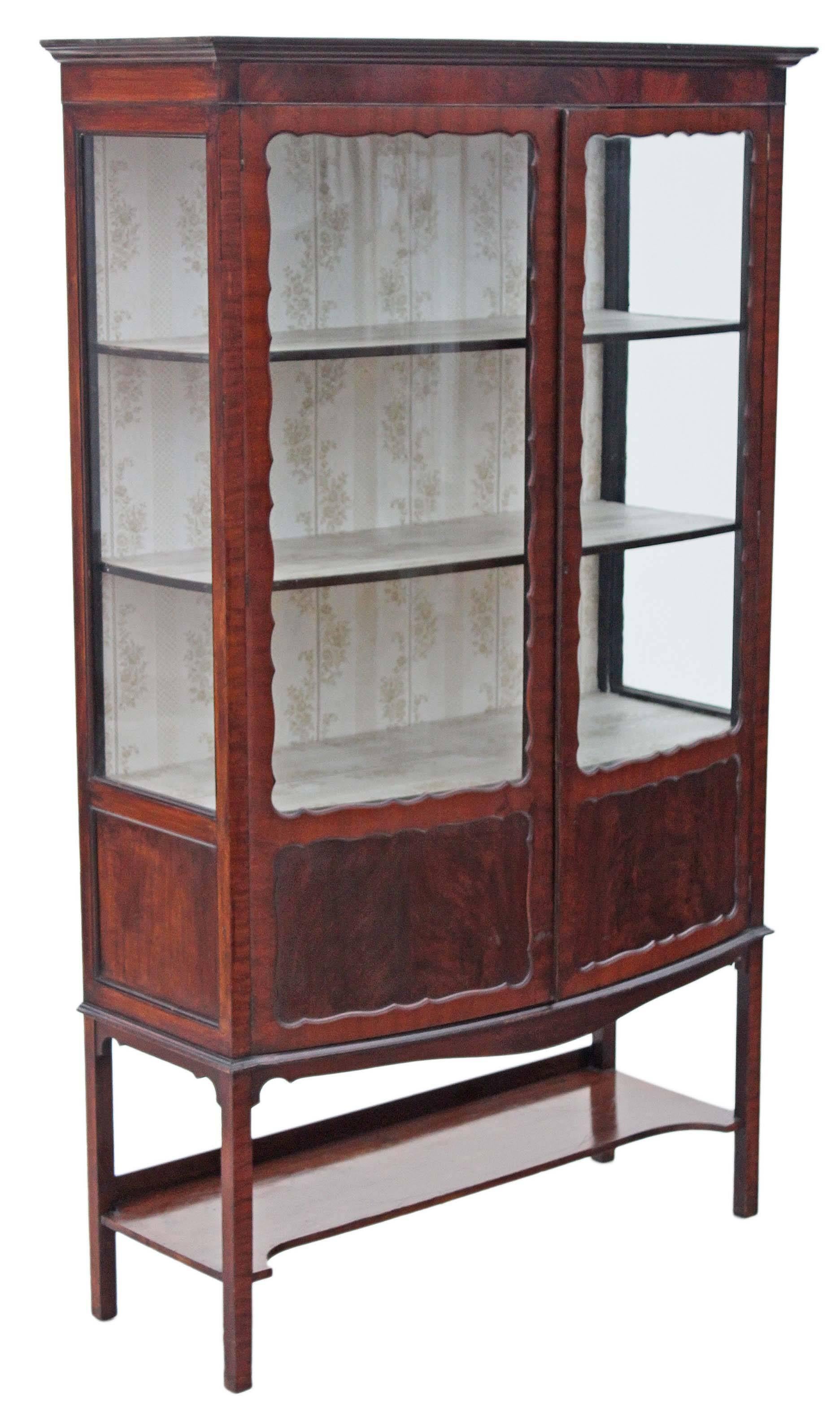 Antique Large Edwardian Mahogany Bow Front Display Cabinet For Sale 4