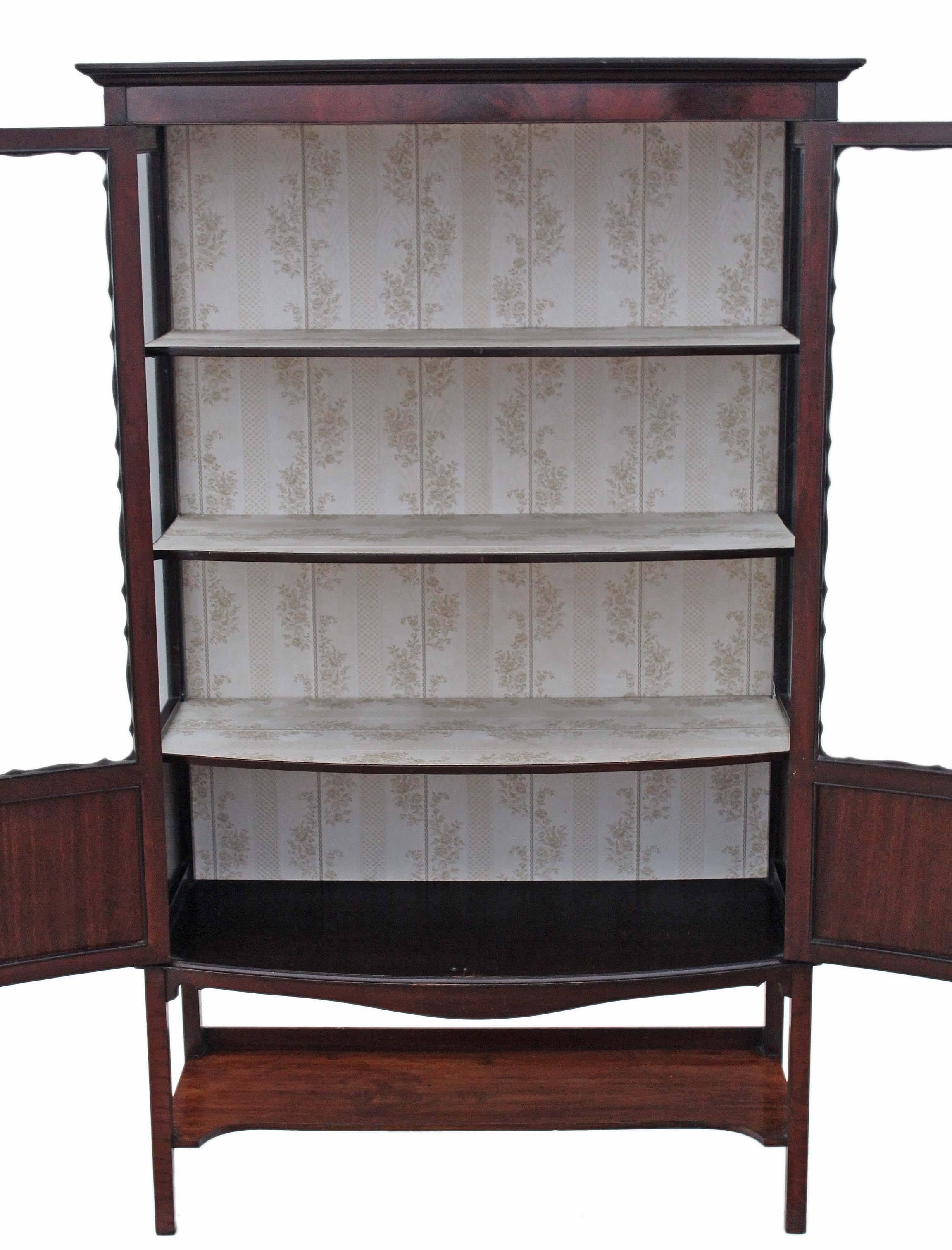 Early 20th Century Antique Large Edwardian Mahogany Bow Front Display Cabinet For Sale