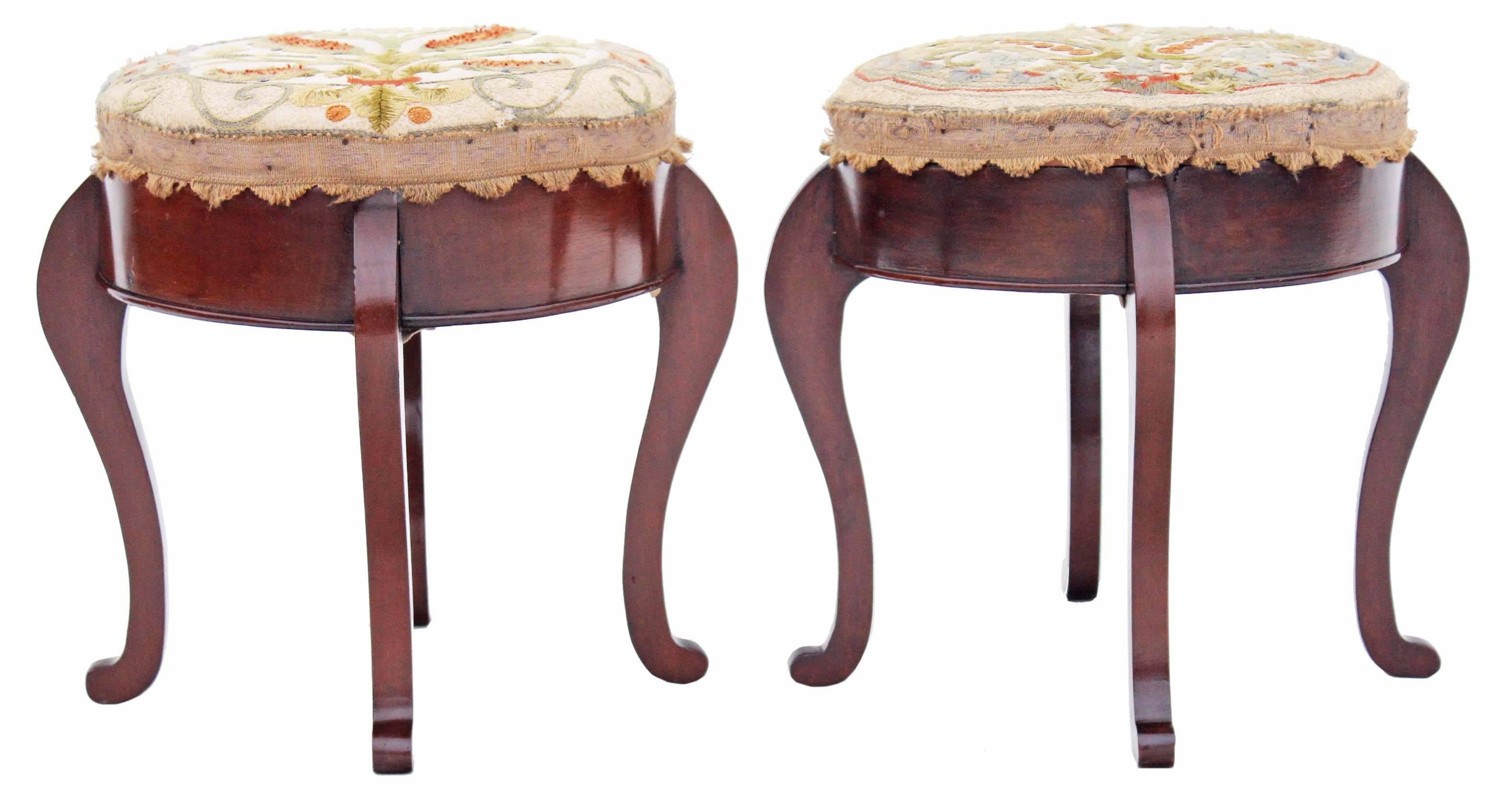 Antique Pair of 19th Century Victorian Foot Stools Embroidered For Sale 2