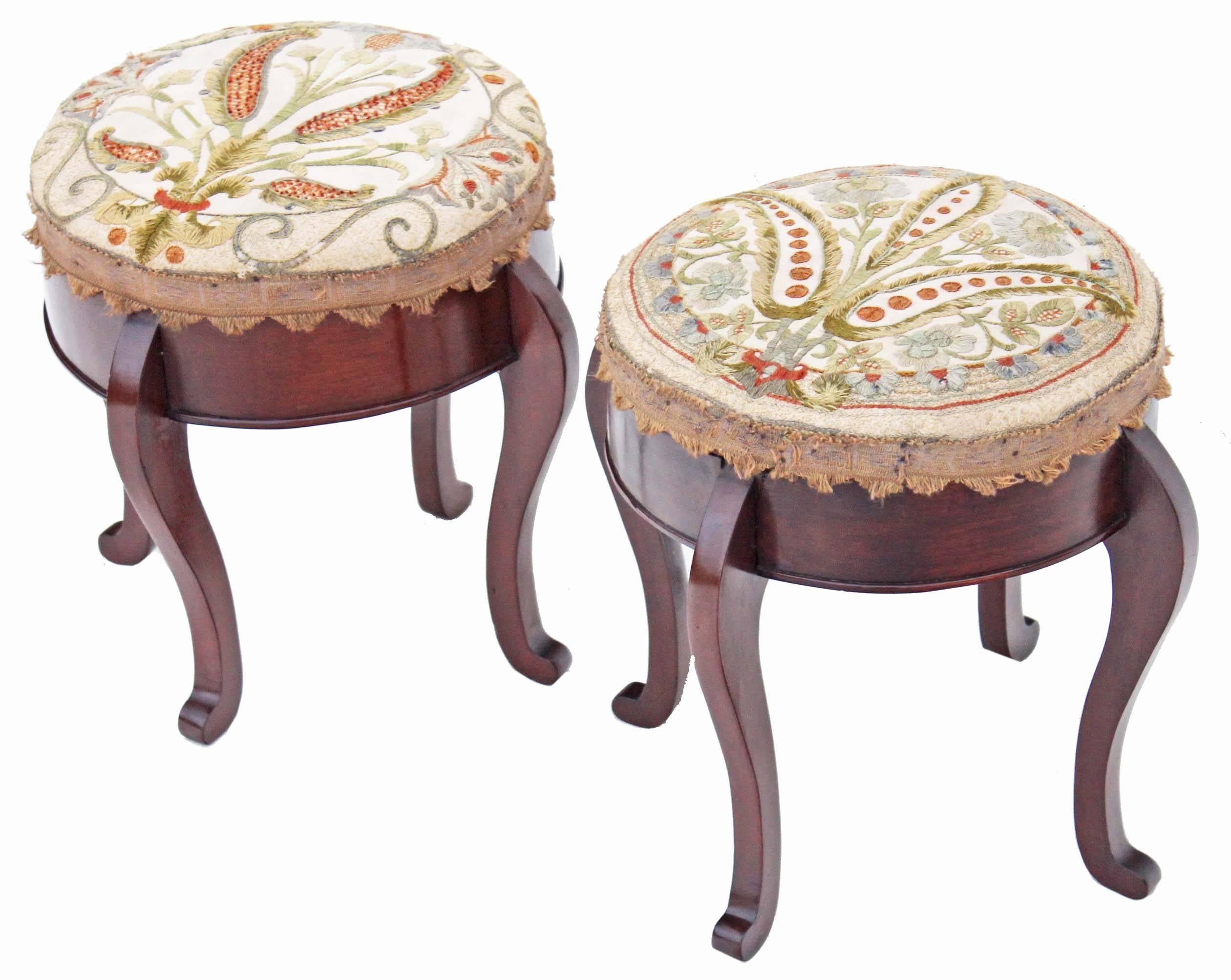 Antique Pair of 19th Century Victorian Foot Stools Embroidered For Sale 4