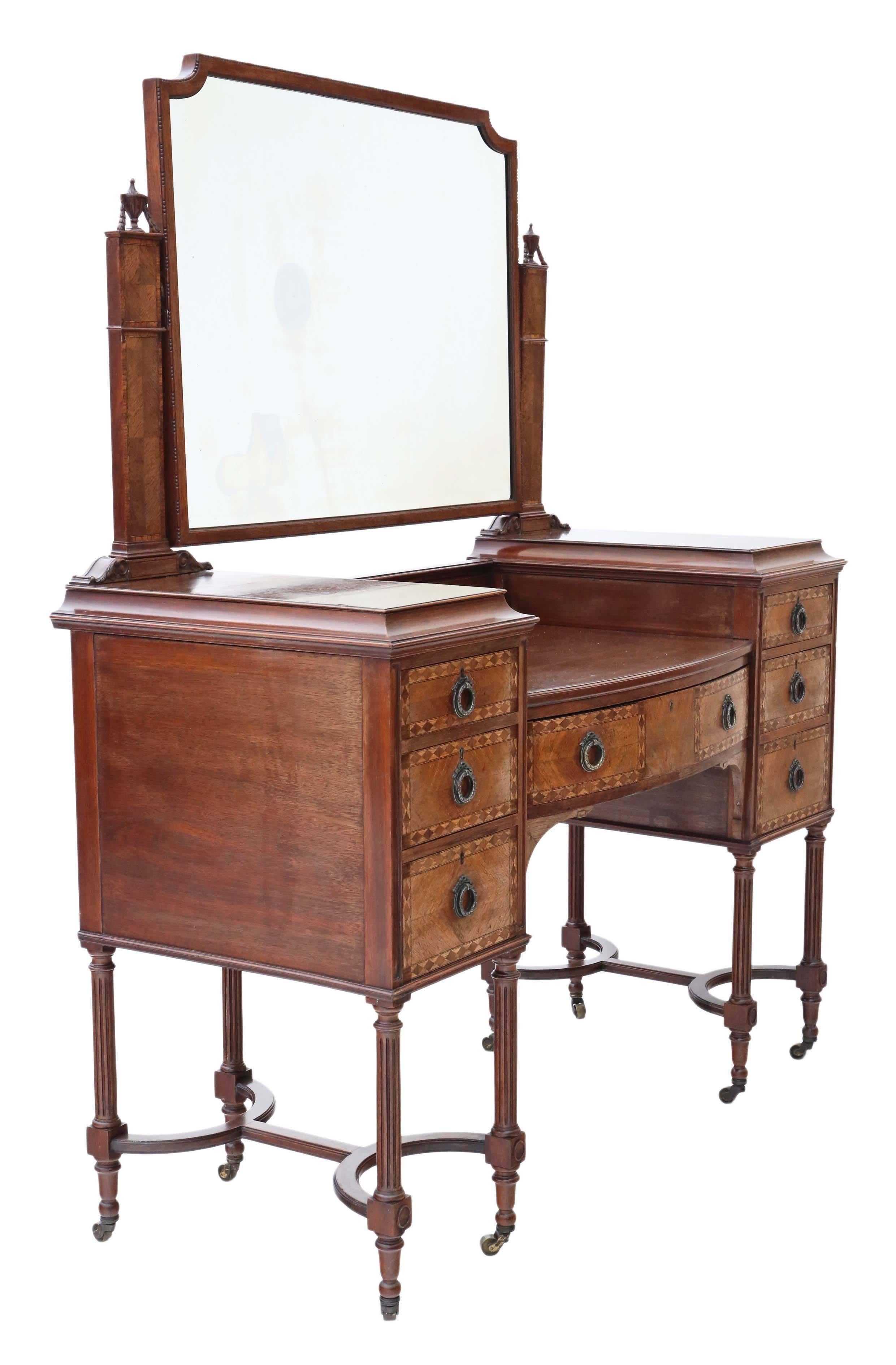 Antique Quality Edwardian circa 1900-1910 Inlaid Rosewood Dressing Table For Sale 3