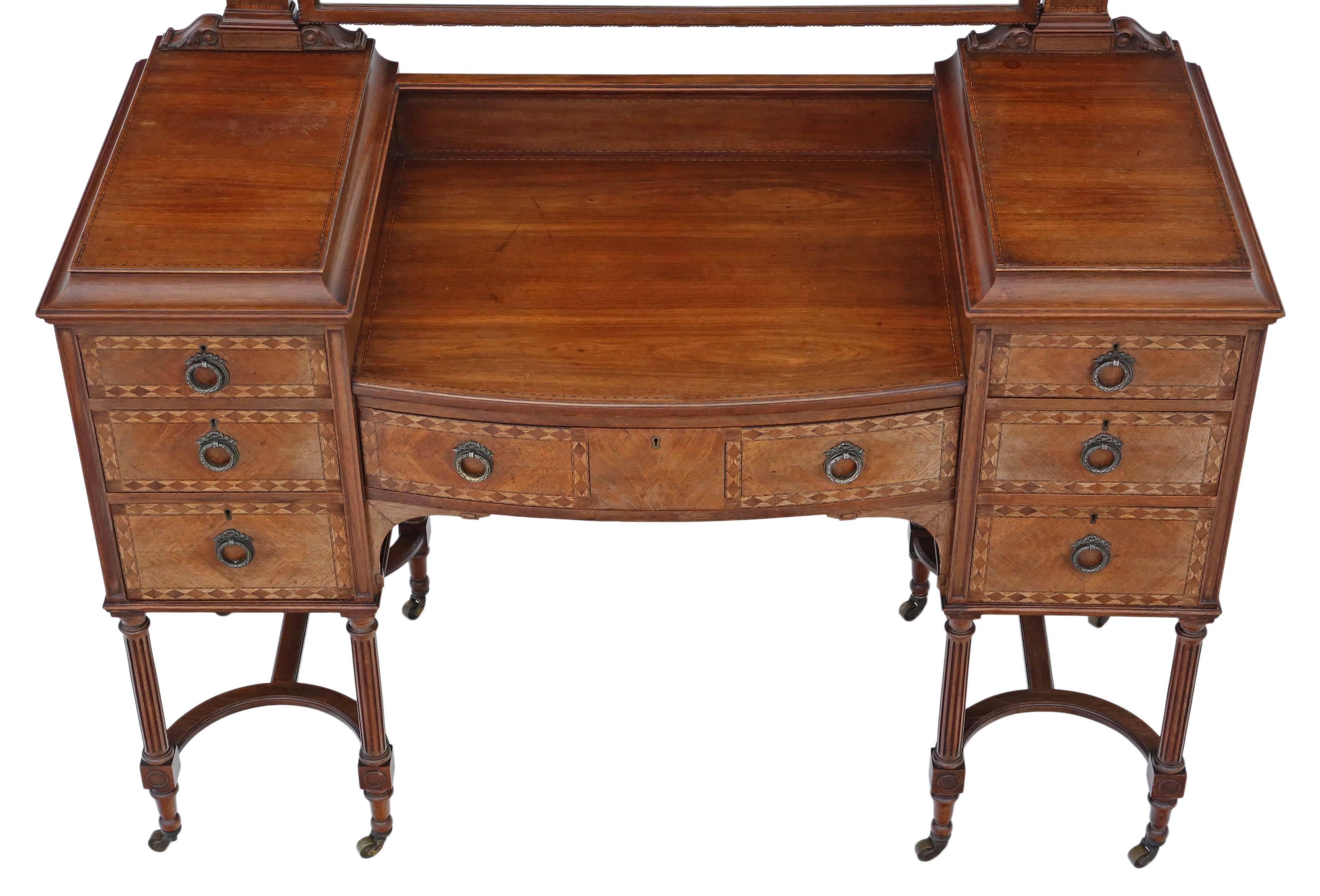 British Antique Quality Edwardian circa 1900-1910 Inlaid Rosewood Dressing Table For Sale