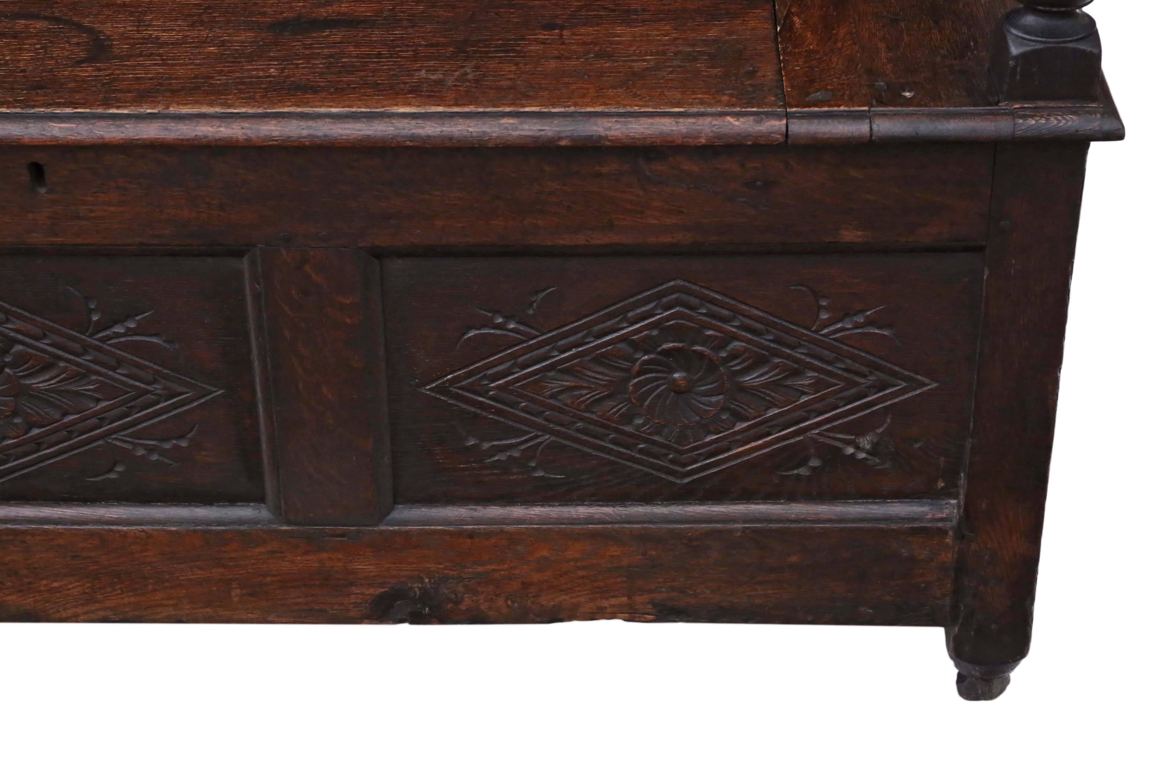 Antique 18th Century Georgian Carved Oak Settle Coffer Bench Seat  For Sale 3