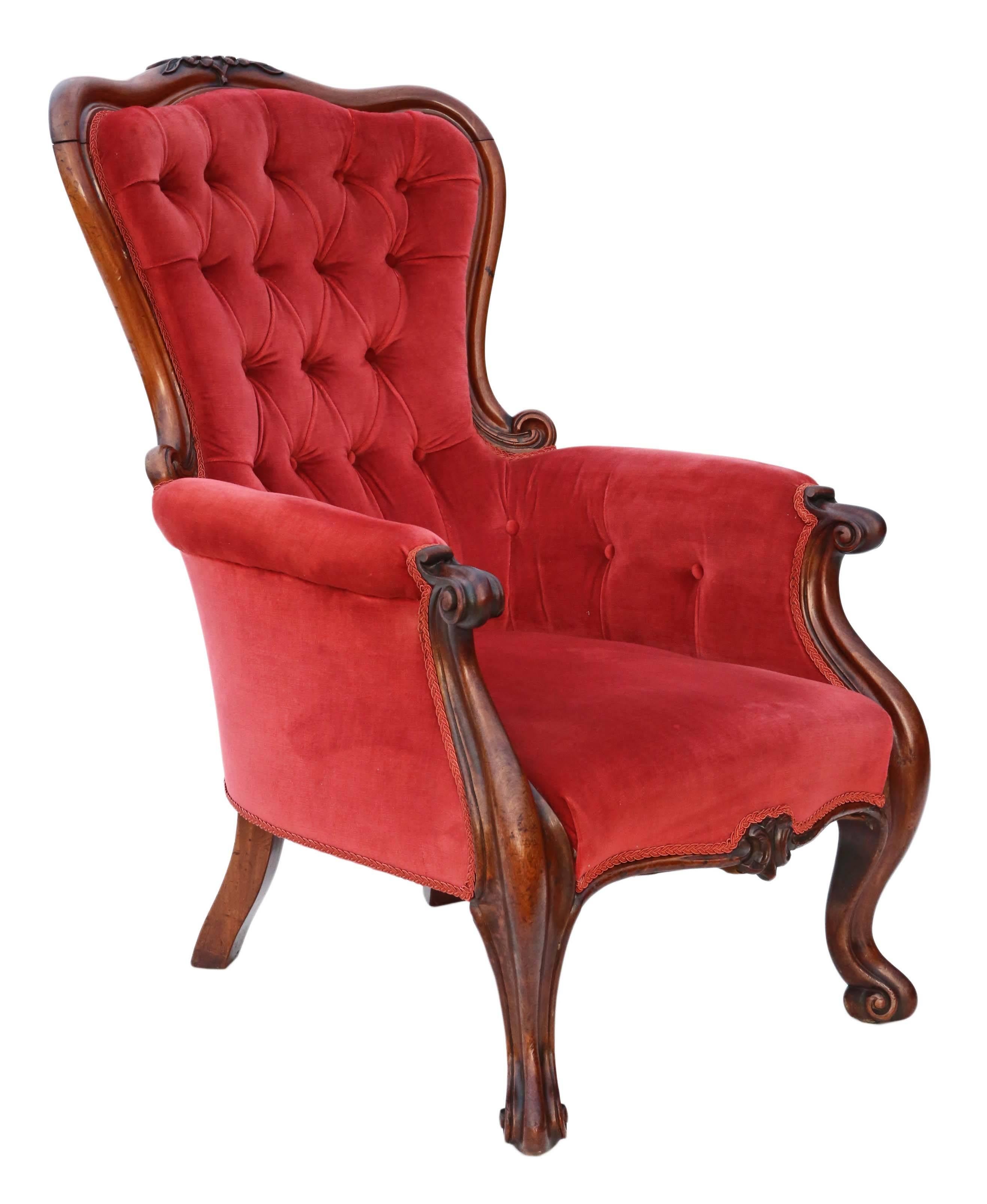 Late 19th Century Antique Quality Victorian circa 1870 Mahogany Slipper Spoon Back Armchair For Sale