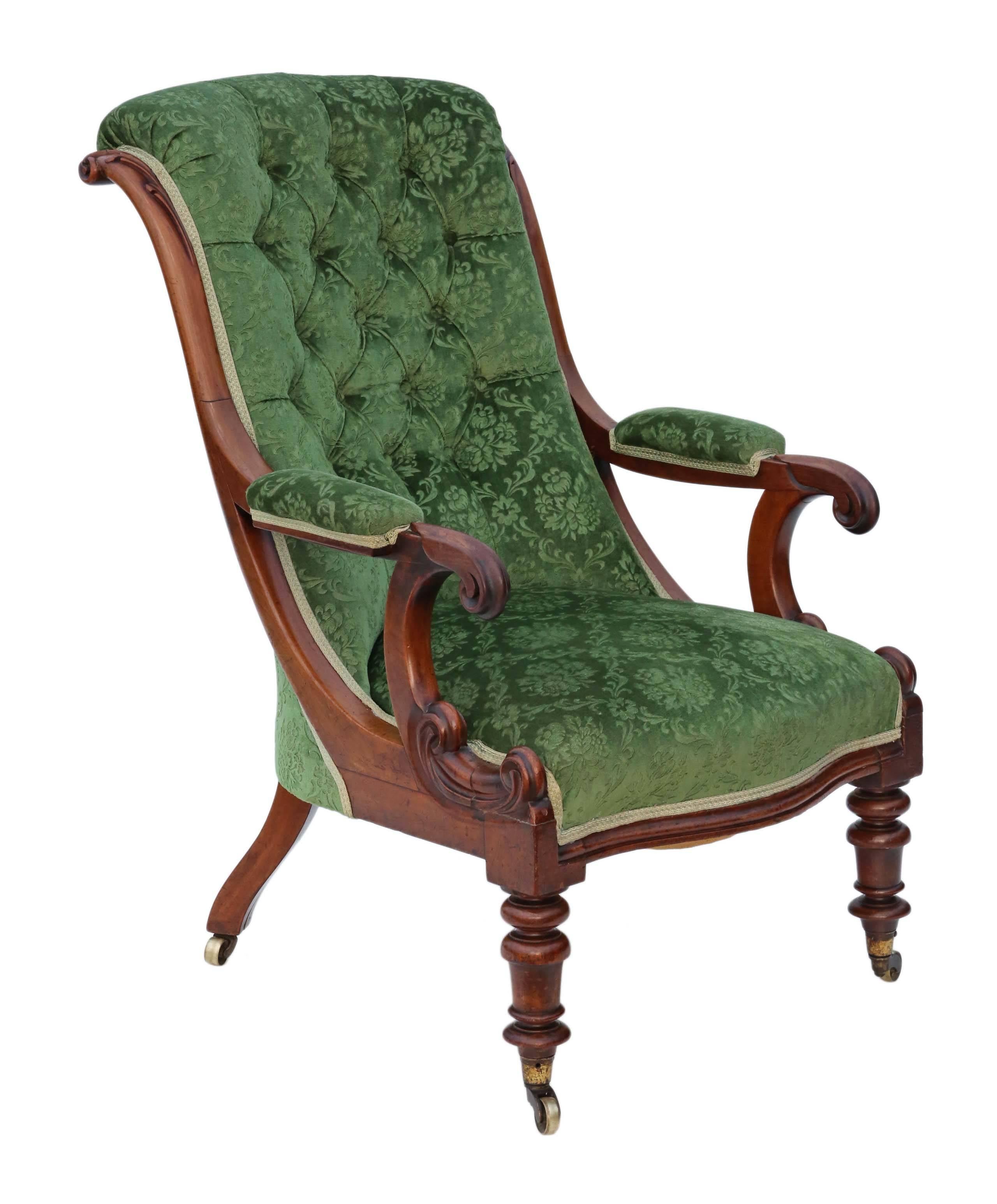 Mid-19th Century Antique Quality William IV Mahogany Library Armchair, circa 1830-1840 For Sale