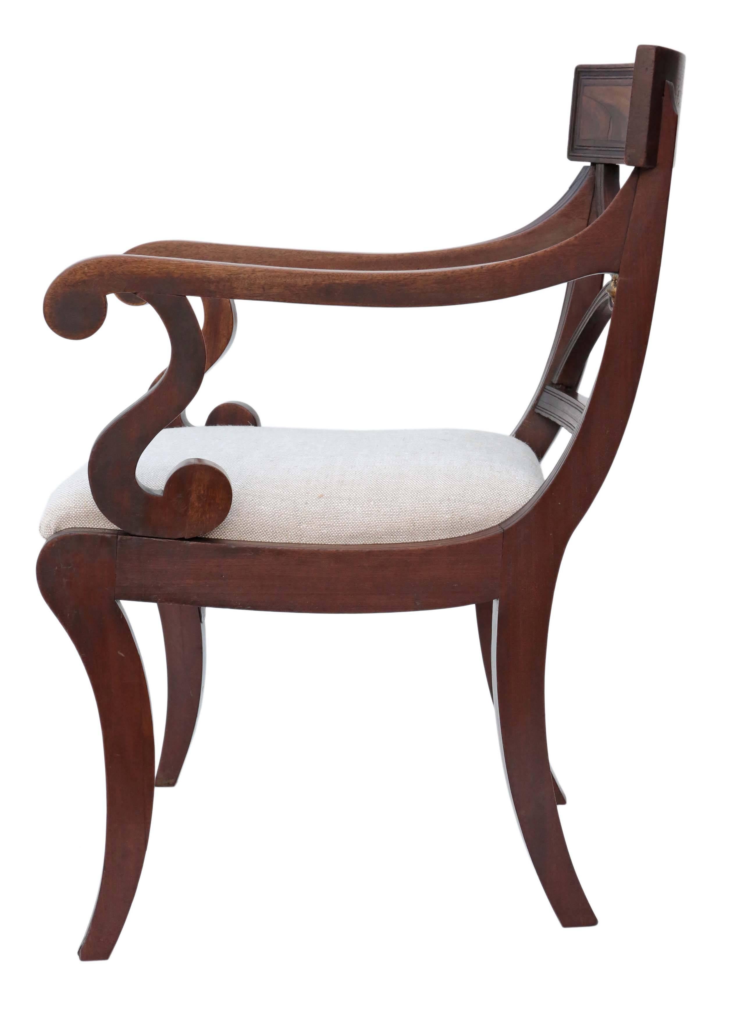 Antique Quality Regency Mahogany Elbow Desk Carver Chair, circa 1825 For Sale 3