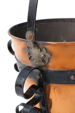 Antique Early 20th Century Iron and Brass Coal Scuttle Bucket