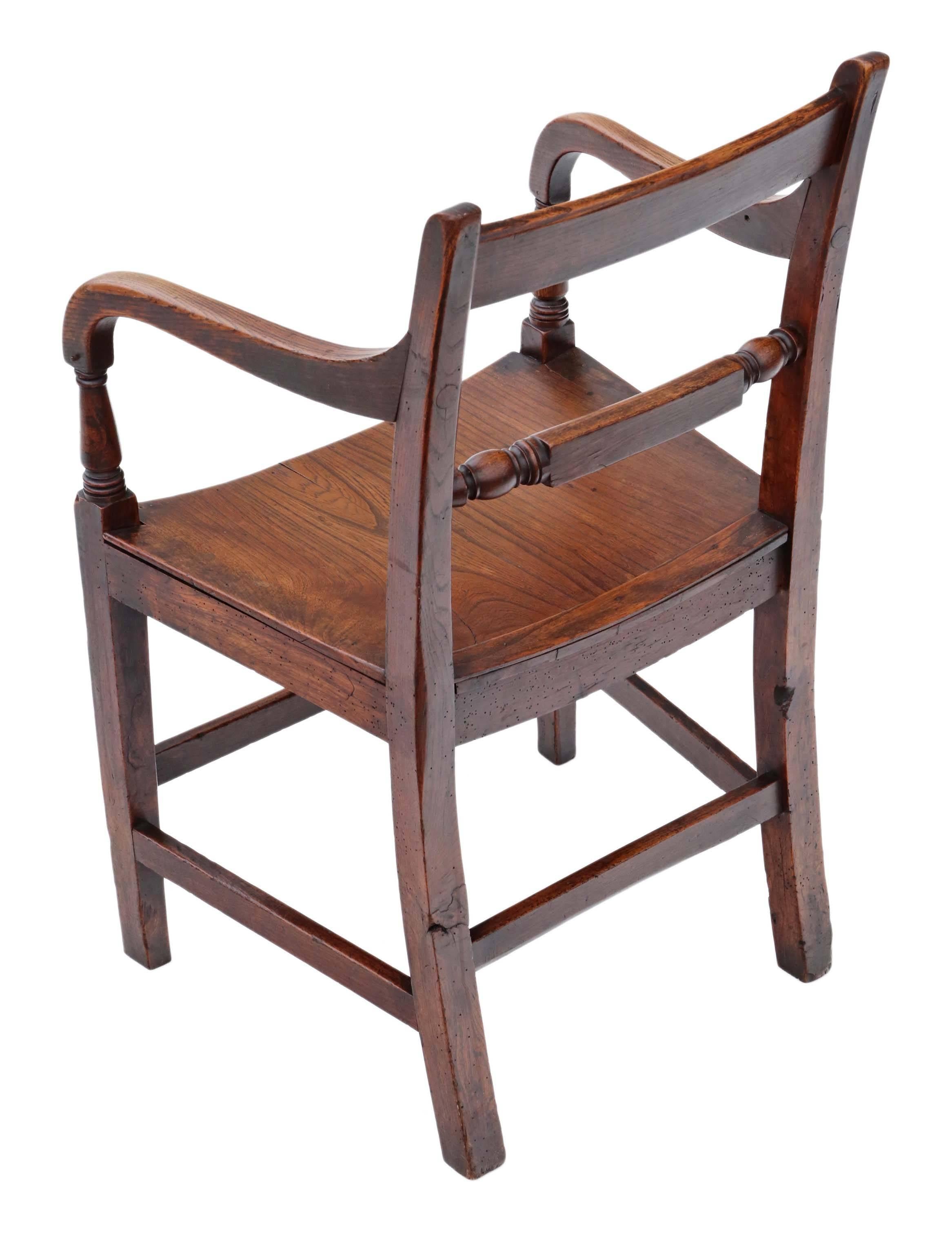 British Antique Quality Georgian circa 1800 Elm Elbow Desk Chair For Sale