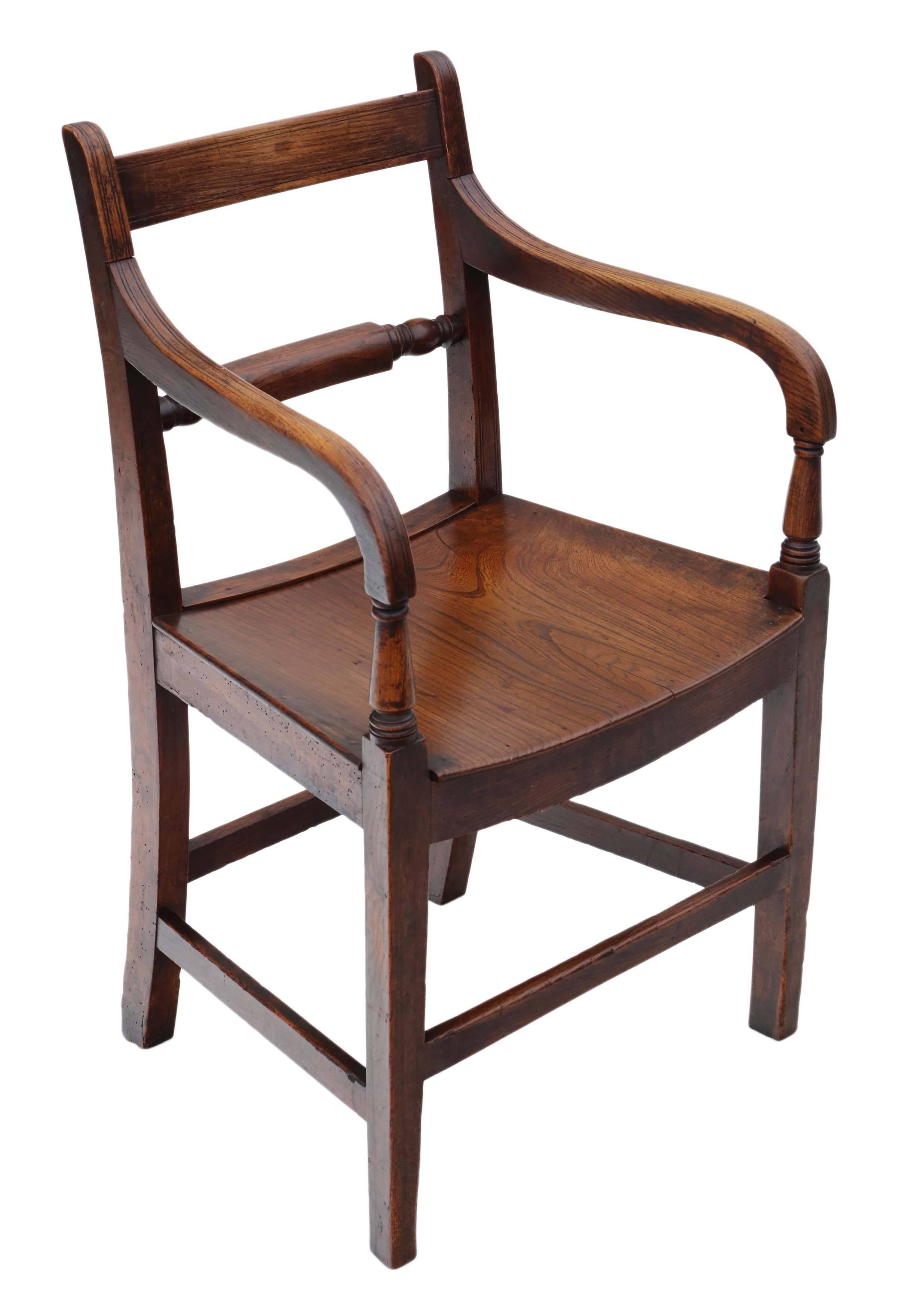 Early 19th Century Antique Quality Georgian circa 1800 Elm Elbow Desk Chair For Sale