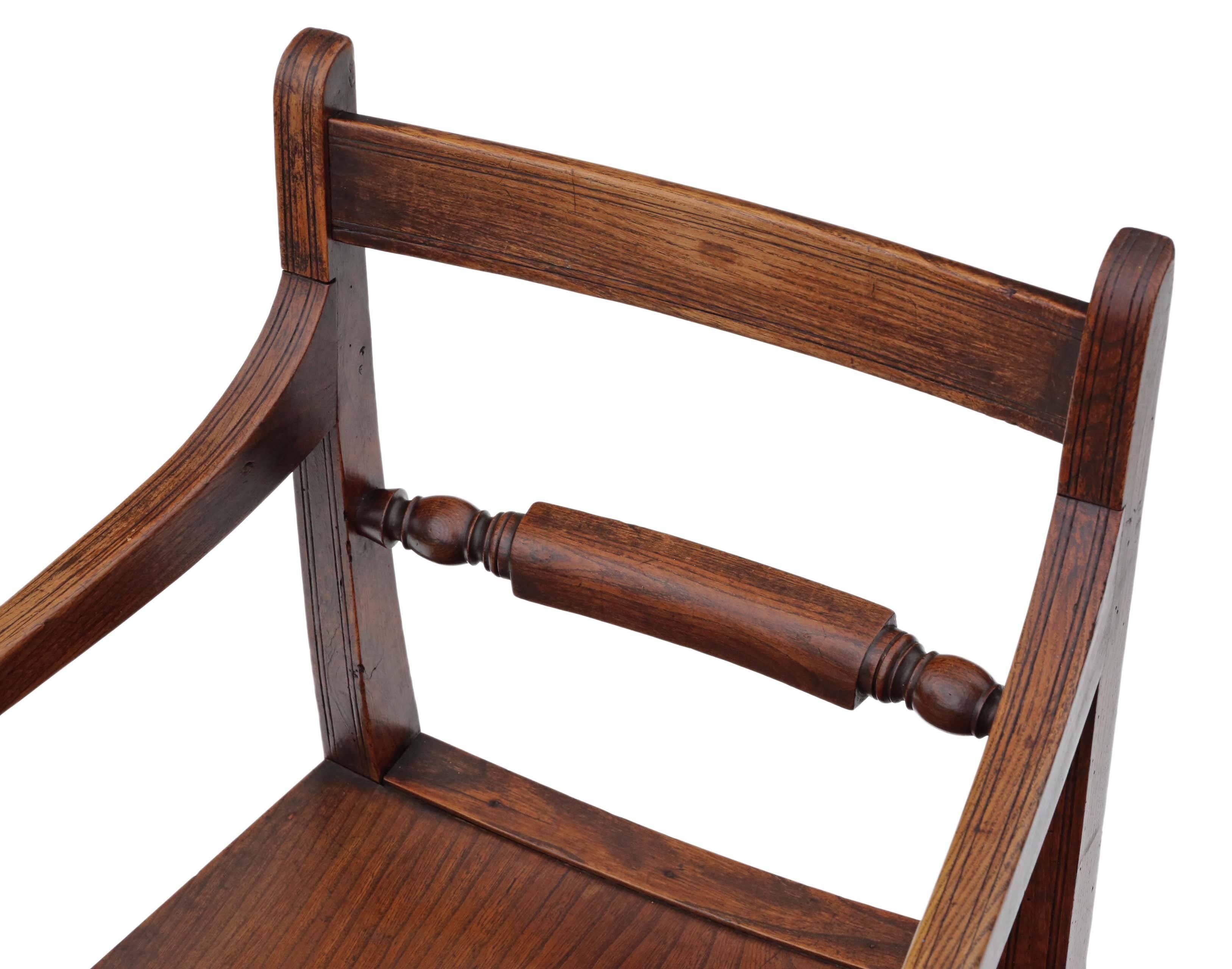 Antique Quality Georgian circa 1800 Elm Elbow Desk Chair For Sale 2