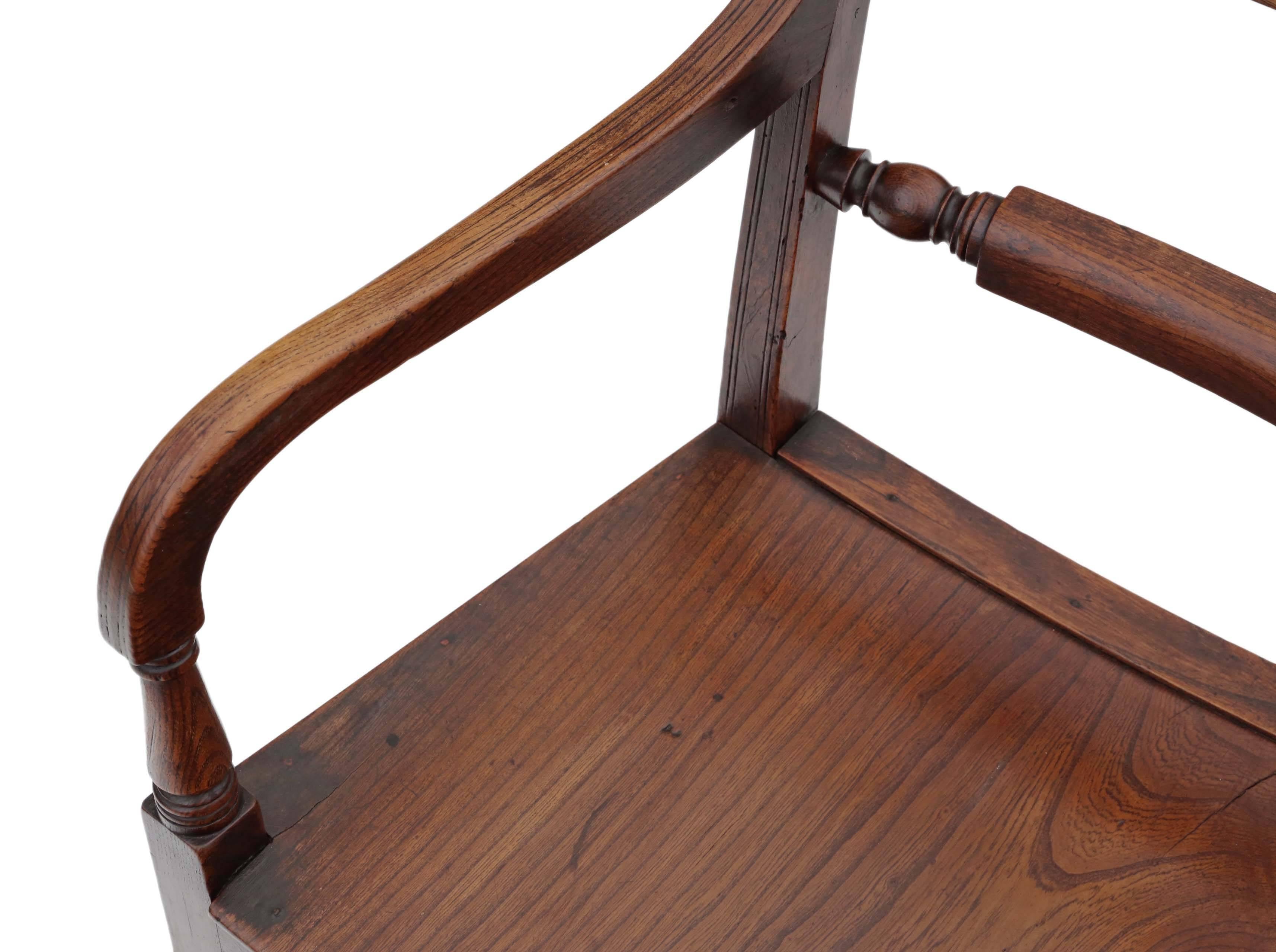 Antique Quality Georgian circa 1800 Elm Elbow Desk Chair For Sale 3
