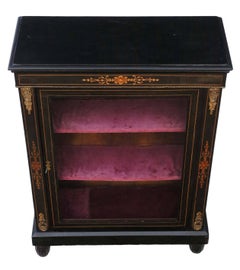 Antique Ebonized Pier Display Cabinet Marquetry Inlays