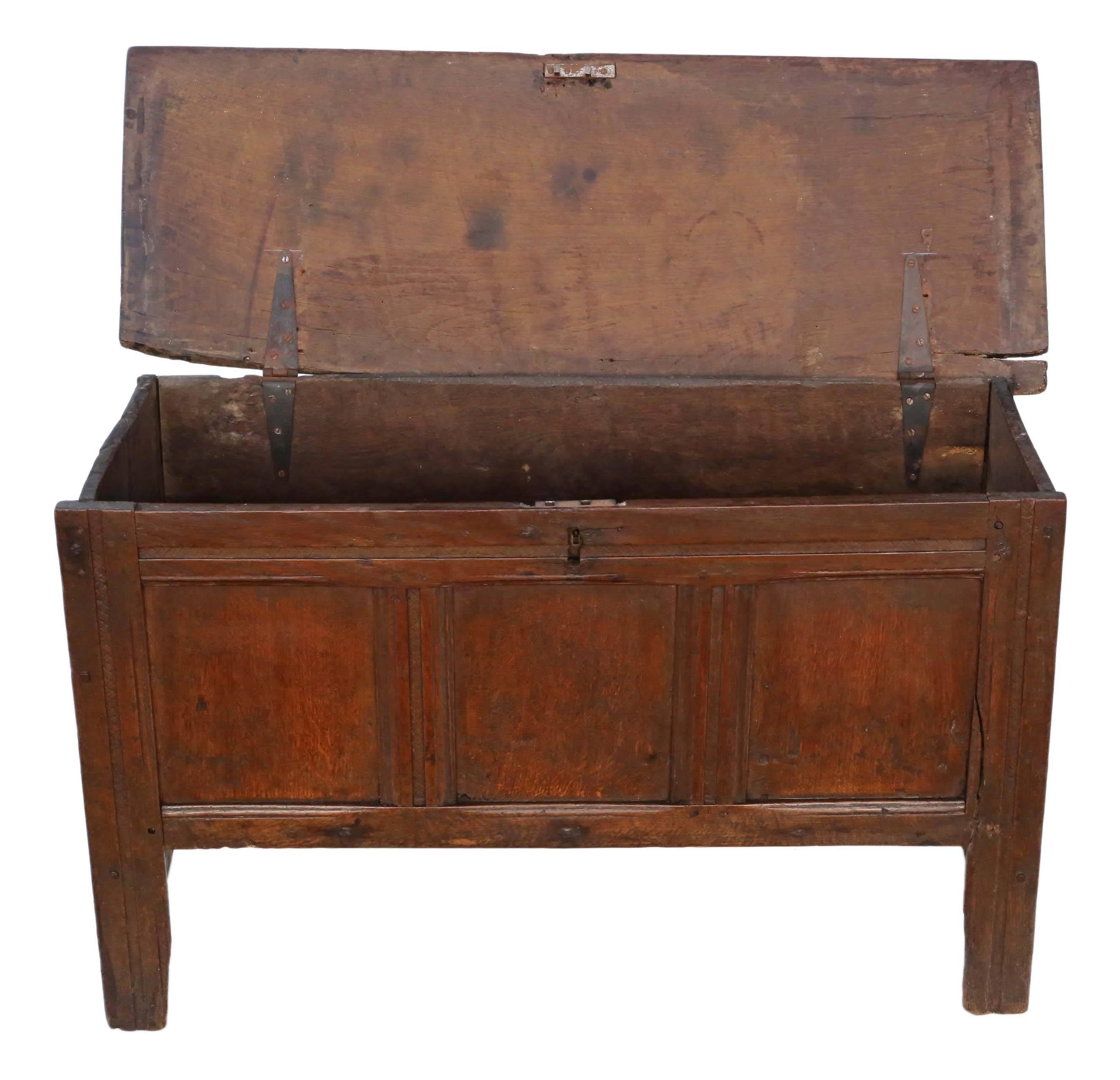 Antique Georgian 18th Century and Later Oak Coffer or Mule Chest In Good Condition For Sale In Wisbech, Walton Wisbech