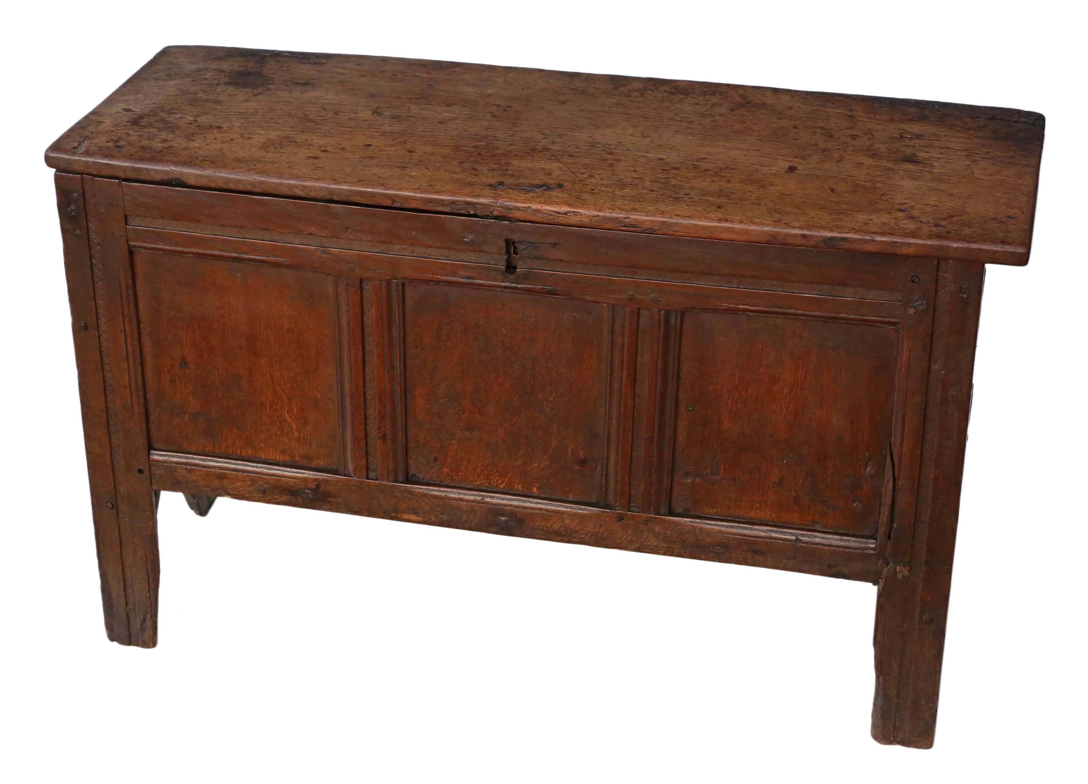 Antique Georgian 18th Century and Later Oak Coffer or Mule Chest For Sale 5