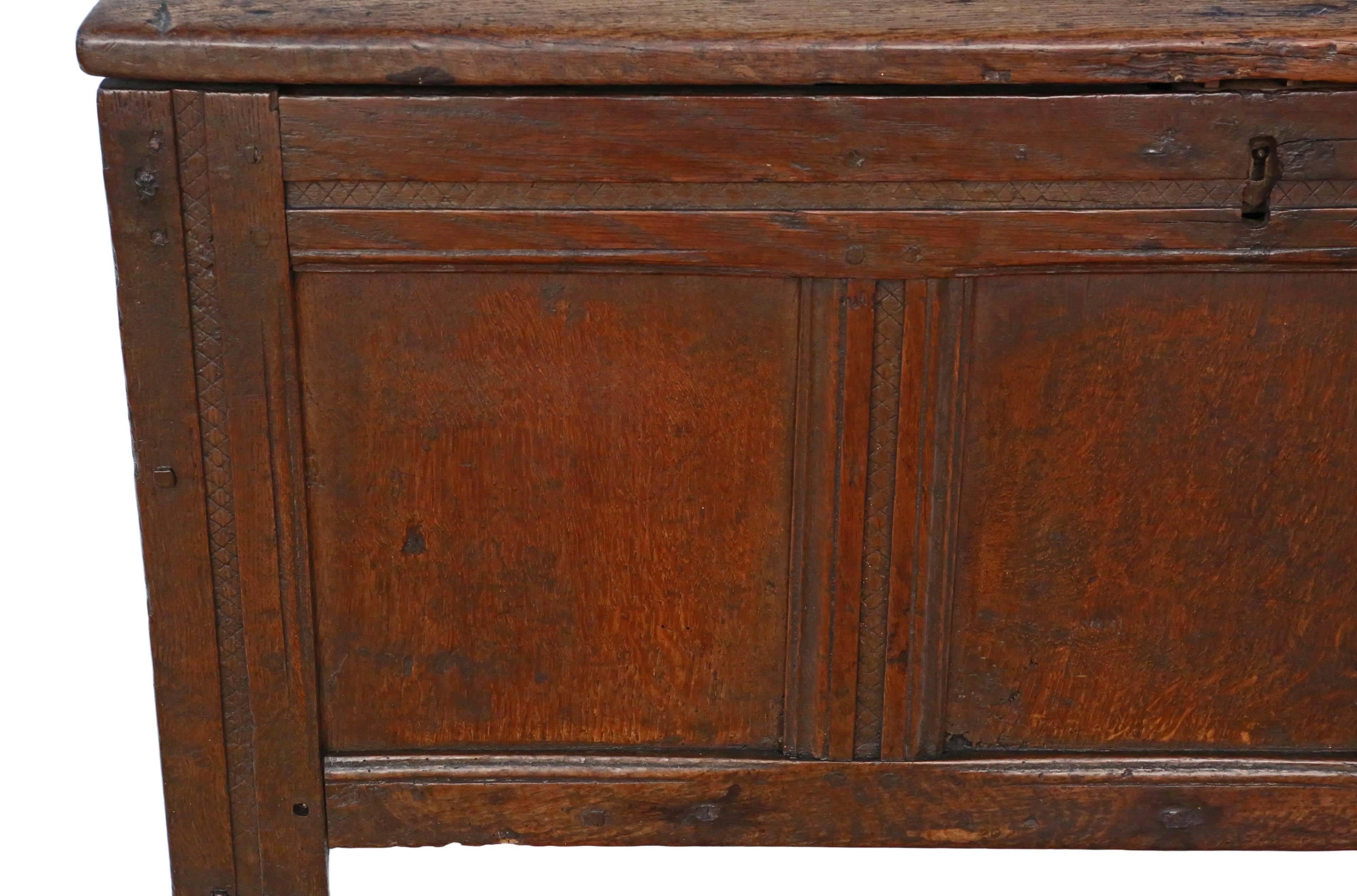 Antique Georgian 18th Century and Later Oak Coffer or Mule Chest For Sale 3