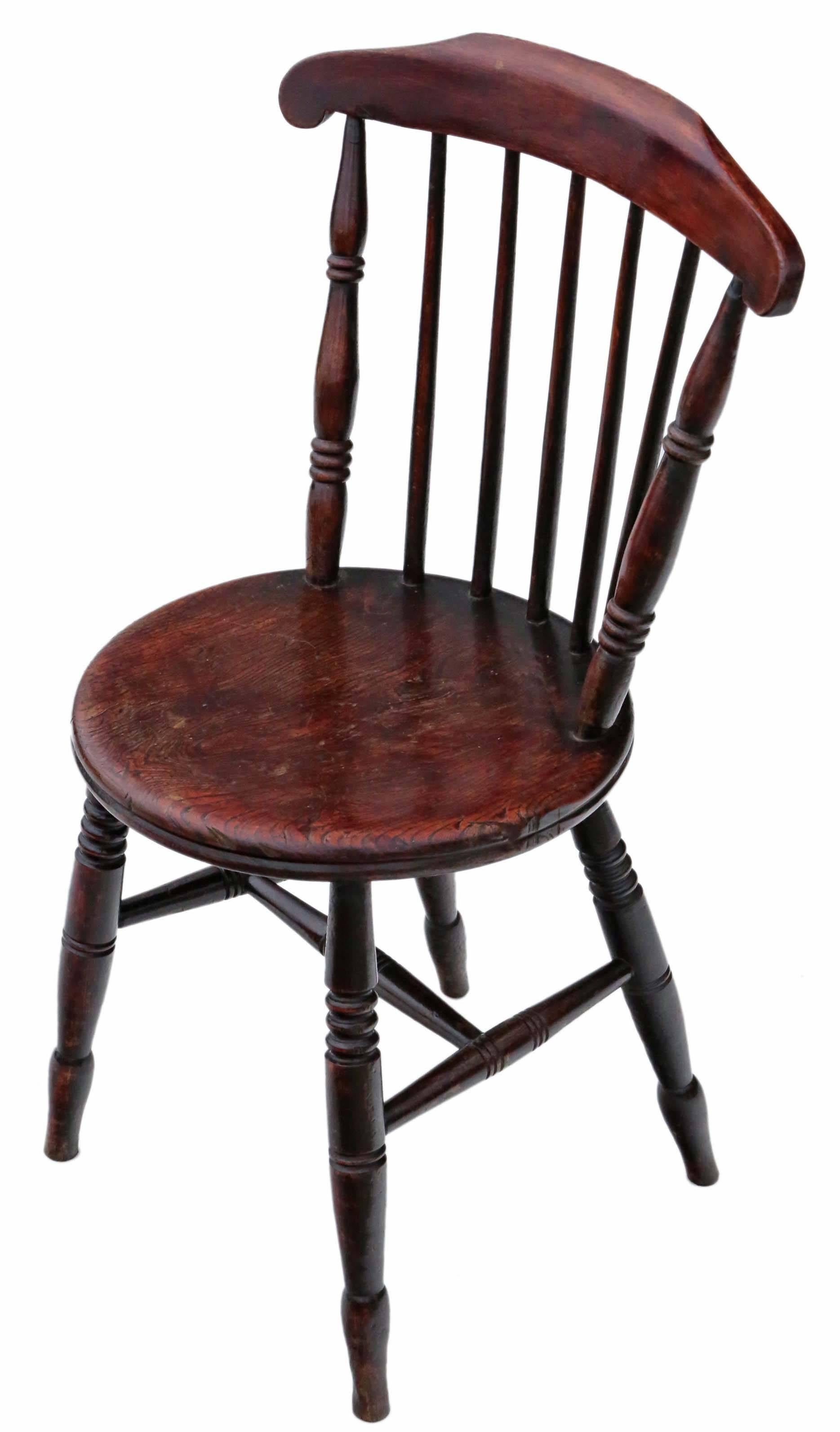 Late 19th Century Antique Set of Four Victorian Penny Windsor Kitchen Dining Chairs, circa 1890 For Sale
