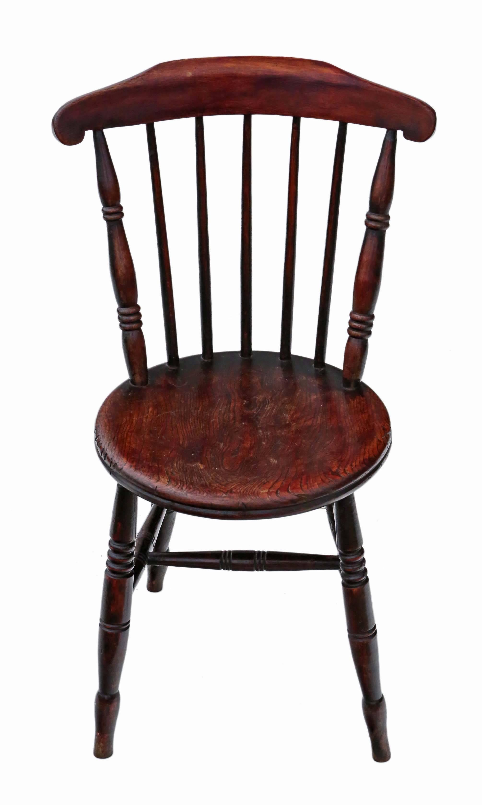 Beech Antique Set of Four Victorian Penny Windsor Kitchen Dining Chairs, circa 1890 For Sale