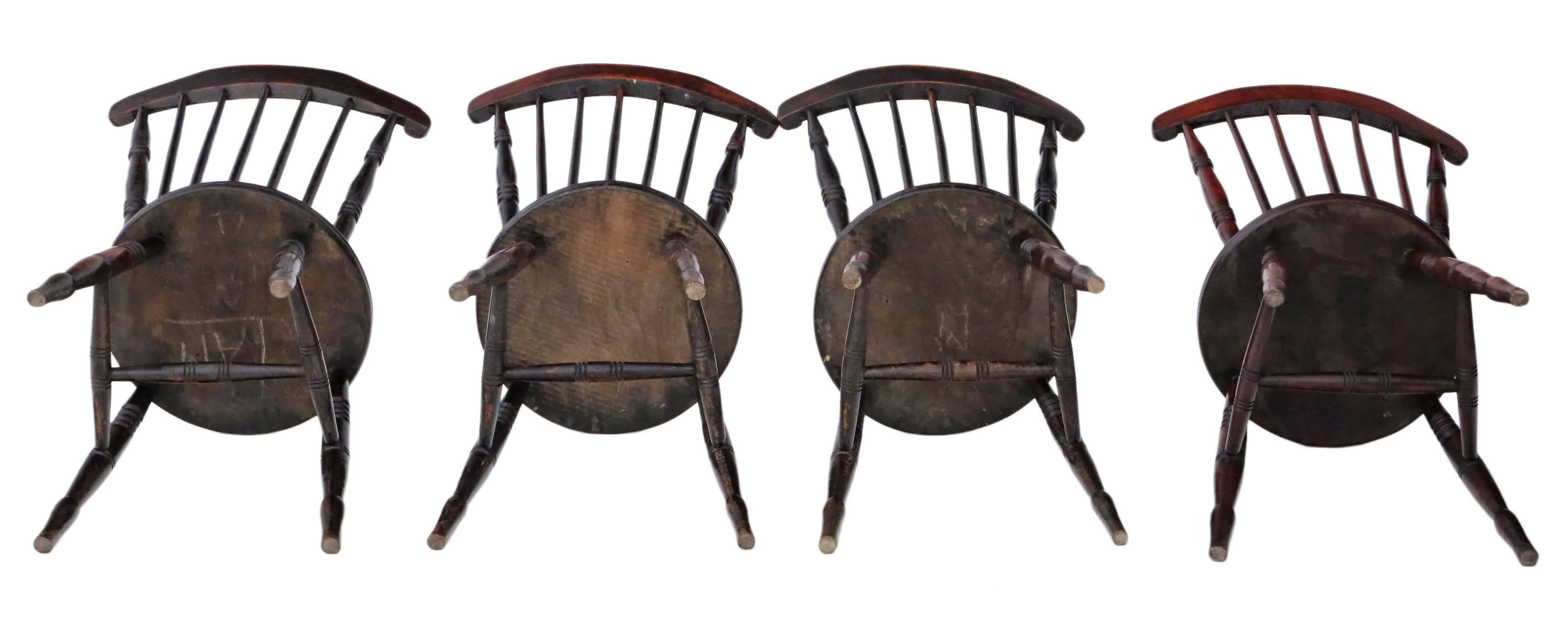 Antique Set of Four Victorian Penny Windsor Kitchen Dining Chairs, circa 1890 In Good Condition For Sale In Wisbech, Walton Wisbech