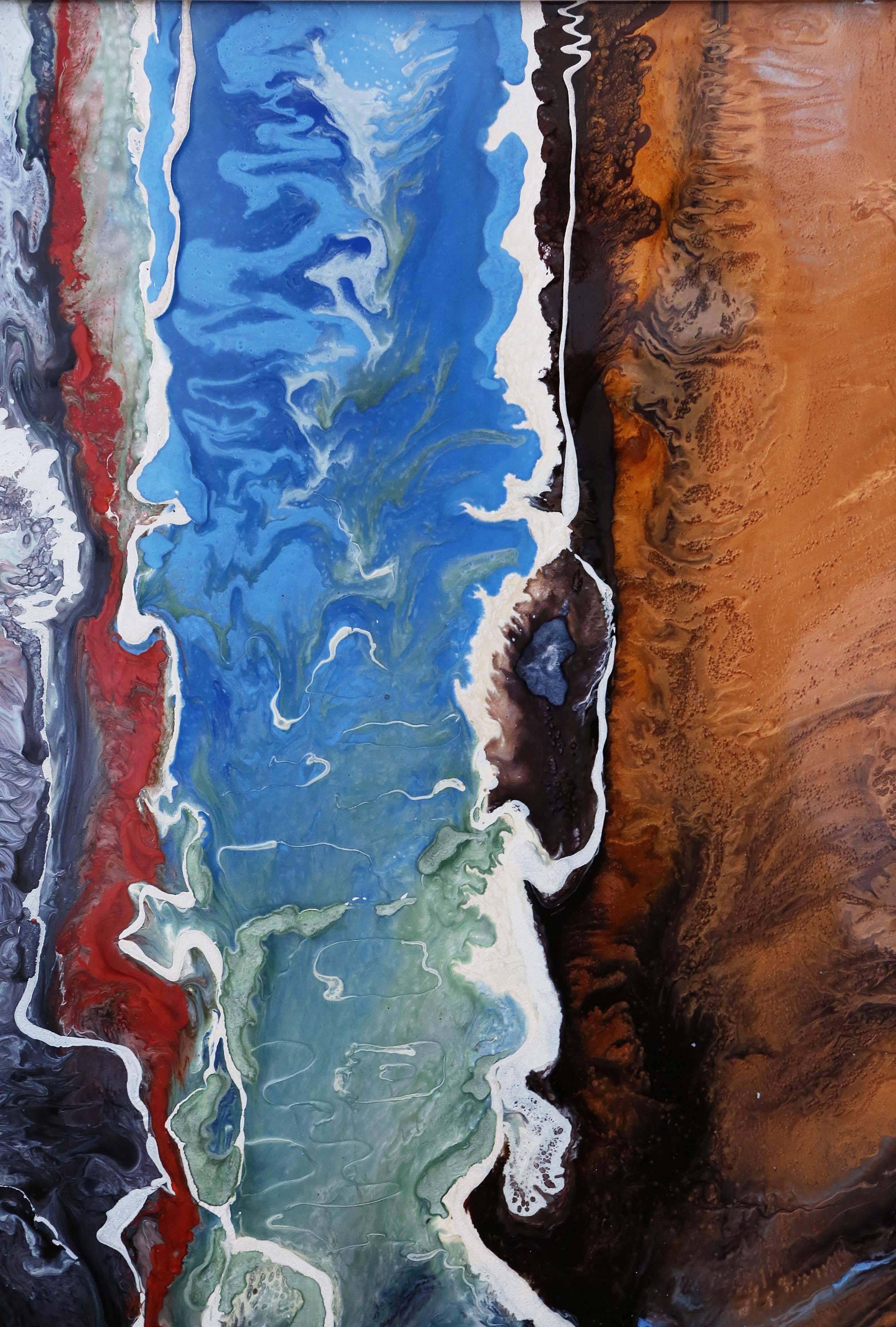 British Framed Original Glaze / Enamel Painting 'Waterway' by Lia Melia For Sale