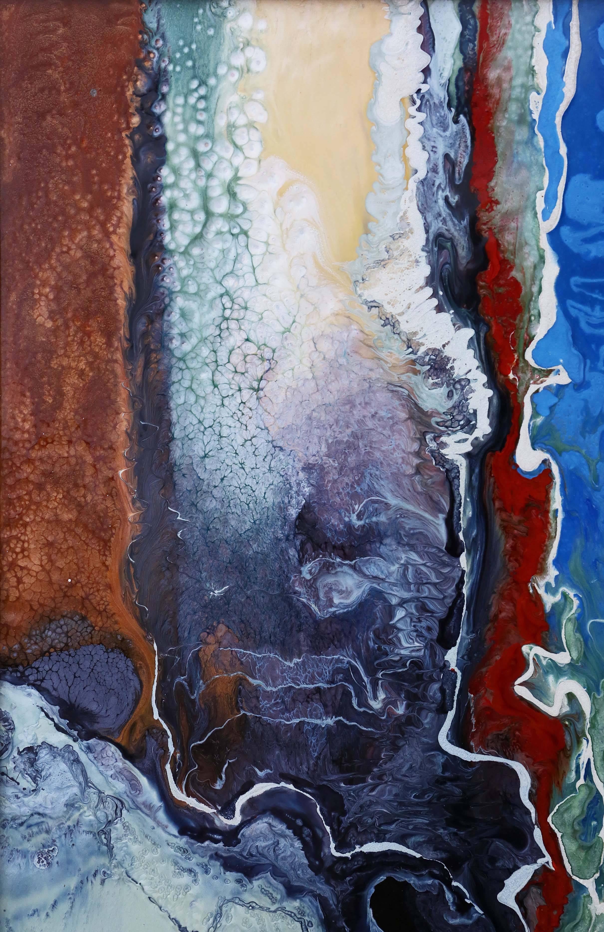 Modern Framed Original Glaze / Enamel Painting 'Waterway' by Lia Melia For Sale