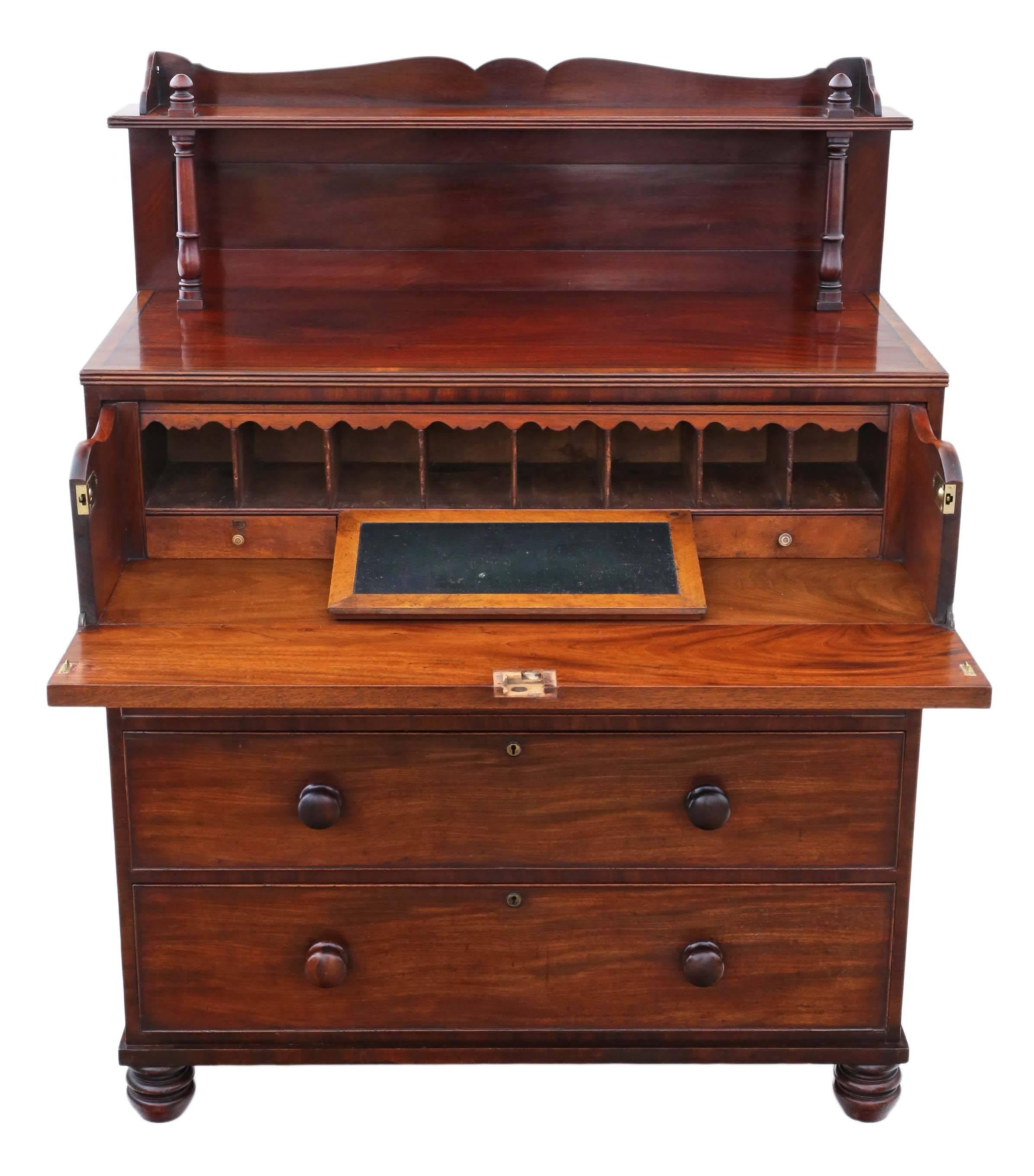 British Antique Regency William IV Mahogany Secretaire Desk Writing Chest of Drawers For Sale