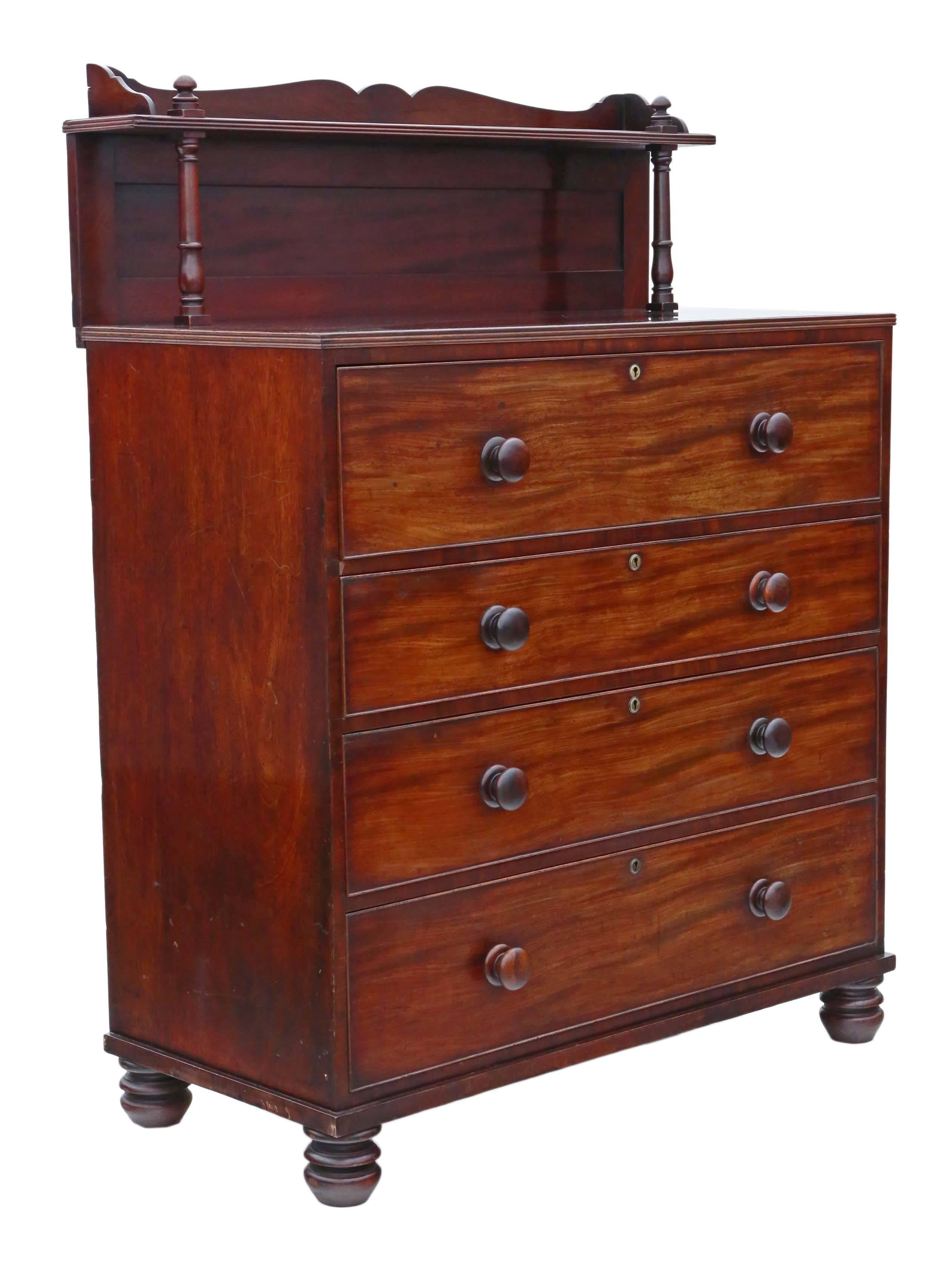 Antique Regency William IV Mahogany Secretaire Desk Writing Chest of Drawers For Sale 5
