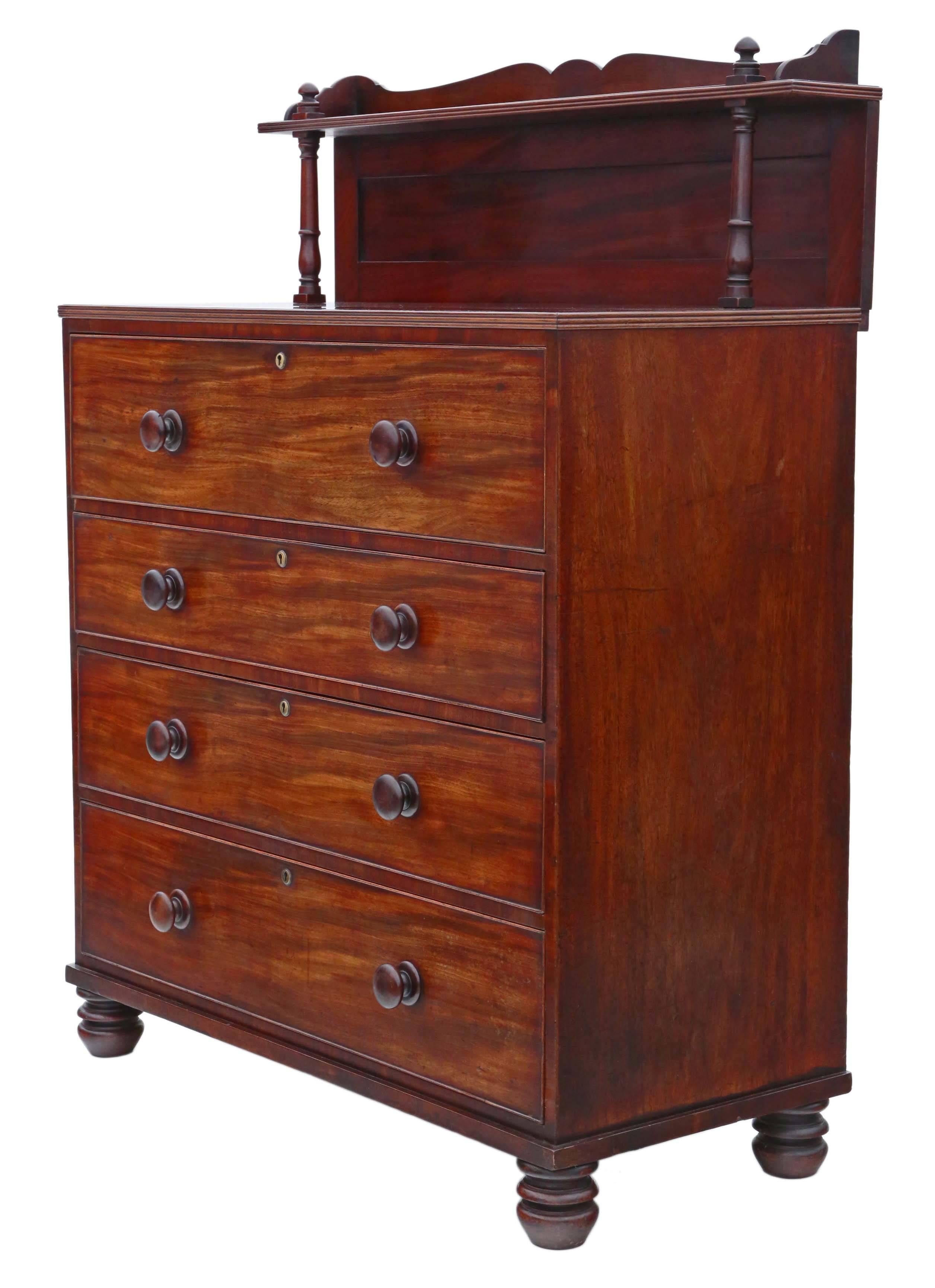 Antique Regency William IV Mahogany Secretaire Desk Writing Chest of Drawers For Sale 4