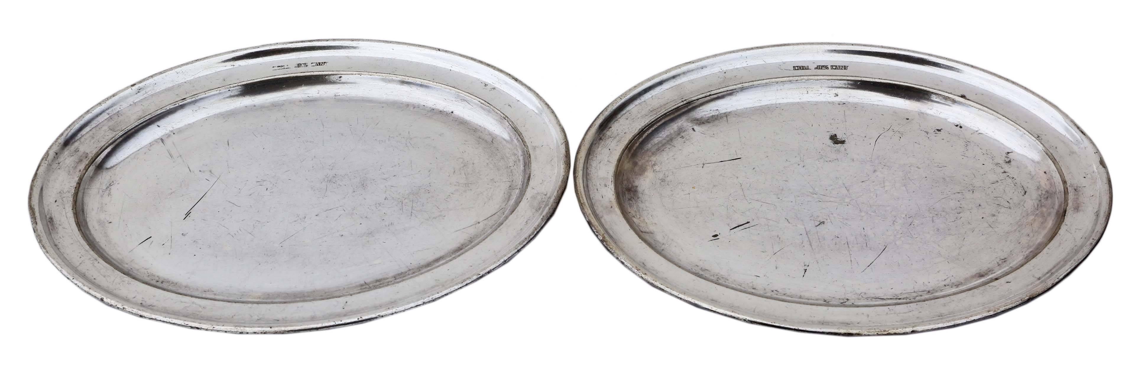 Antique collection of six pieces of Mappin & Web / Elkington & Co silver plate. Comes from the canteen at Jesus College Cambridge (engraved COLL. JES. CANT). Includes two oval trays 30cm x 22cm, a coffee pot 26cm x 11cm x 22cm tall, a serving dish