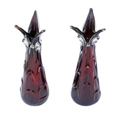 Antique Quality Pair of Red Art Glass Vases
