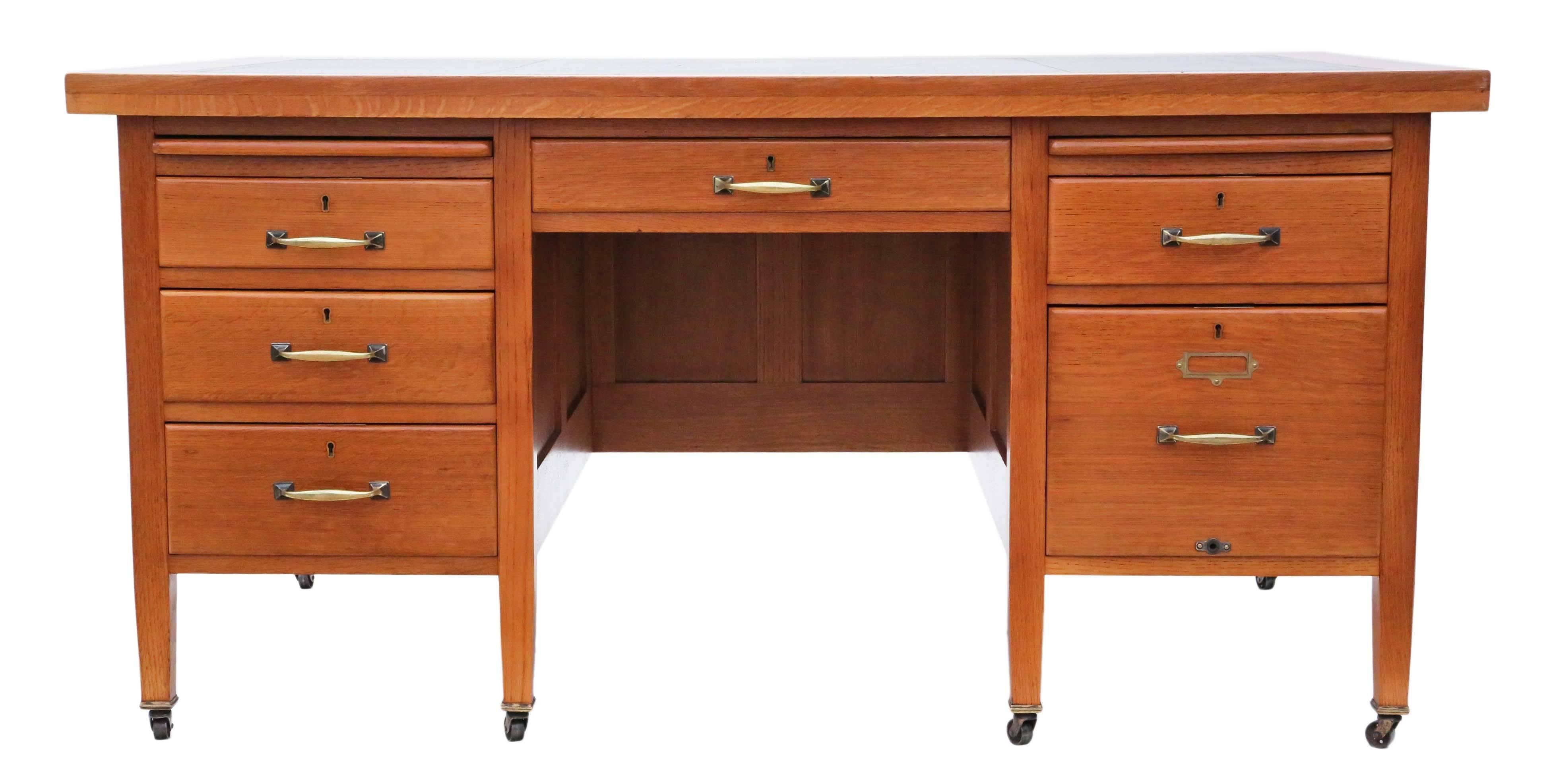 Art Deco Antique Quality Large Oak Twin Pedestal Desk For Sale