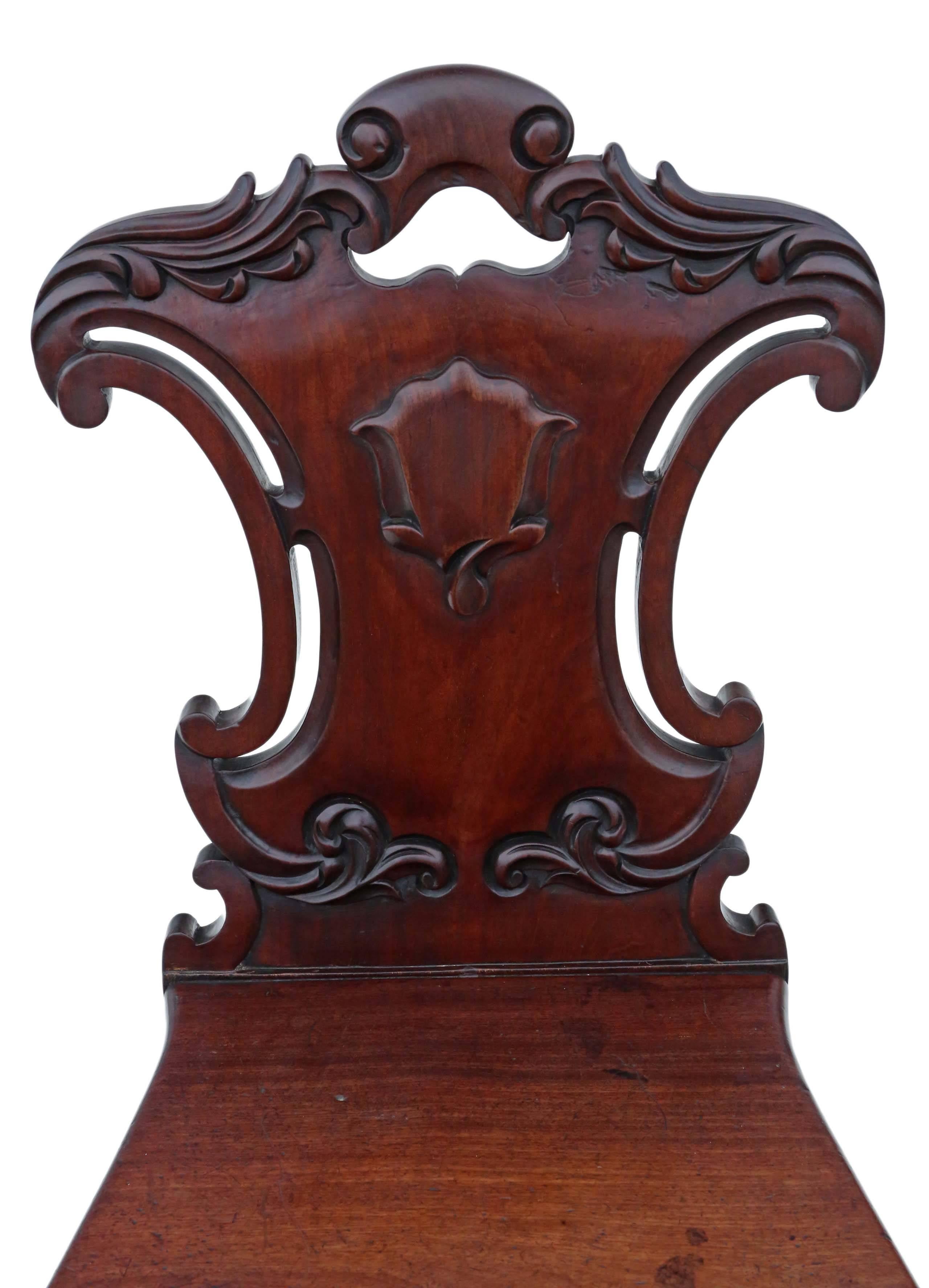 Antique Victorian circa 1850-1870 Carved Mahogany Hall Chair For Sale 1