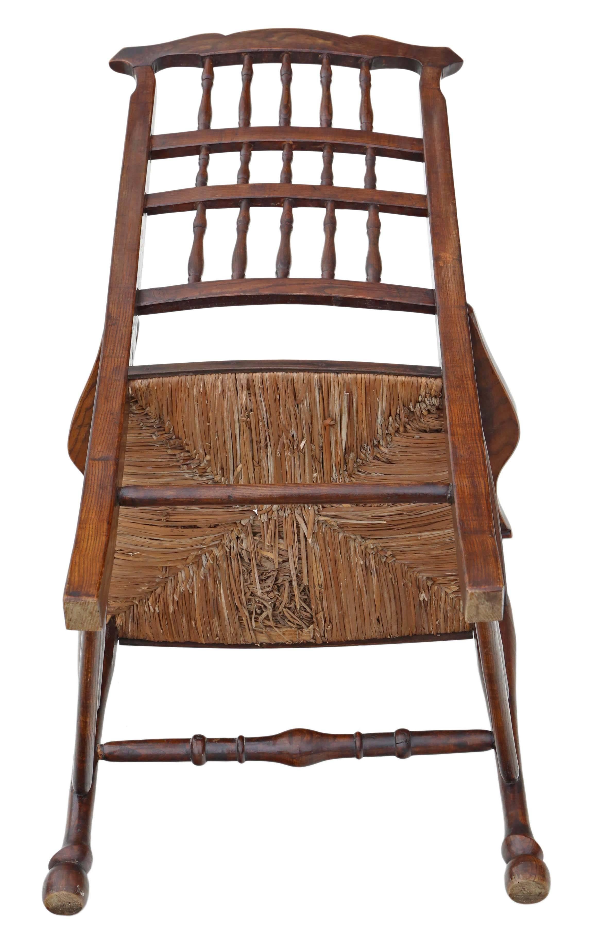 Antique 19th Century Ash Elm Armchair Chair Hall Side Dining Carver For Sale 3