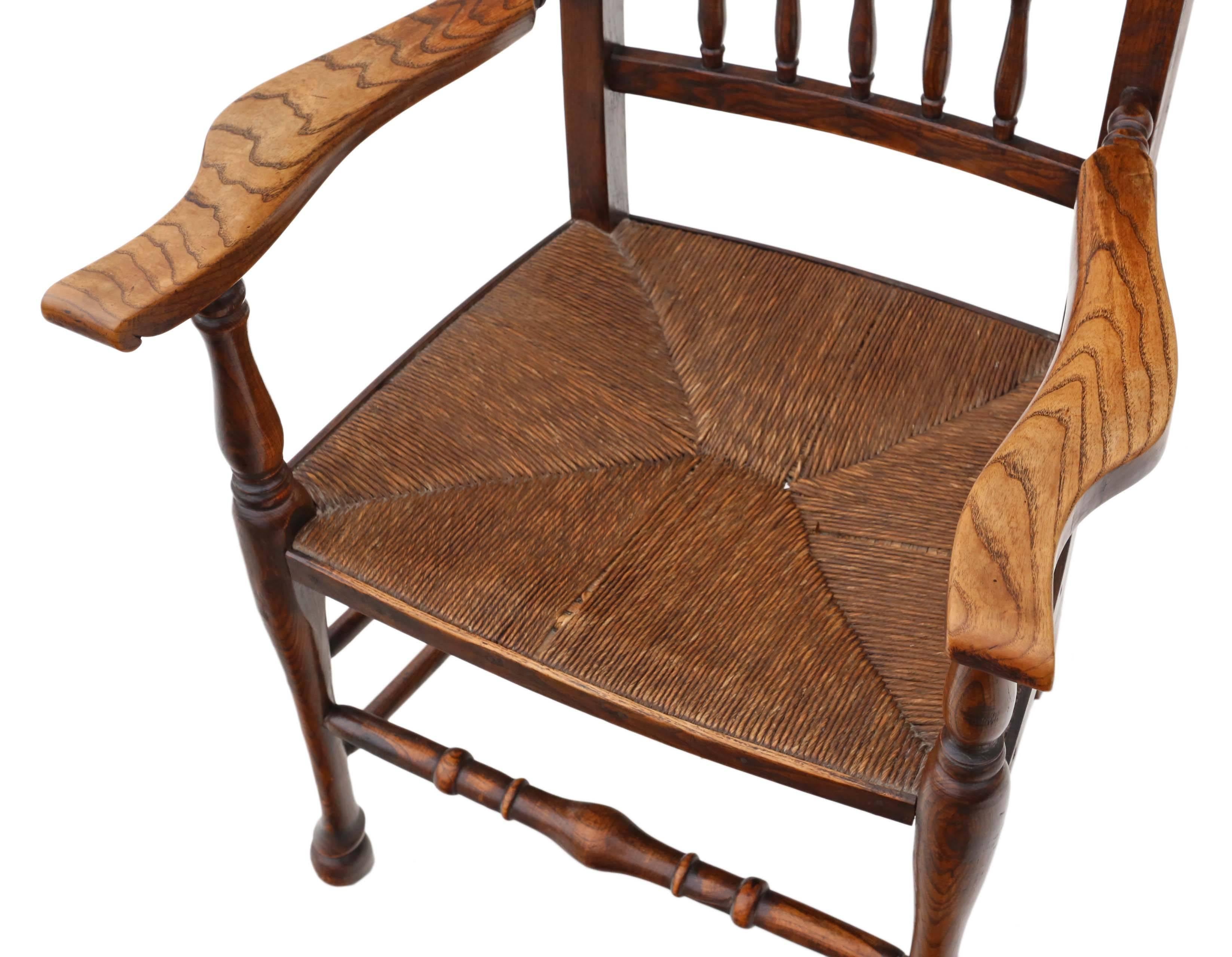 Antique 19th Century Ash Elm Armchair Chair Hall Side Dining Carver For Sale 2