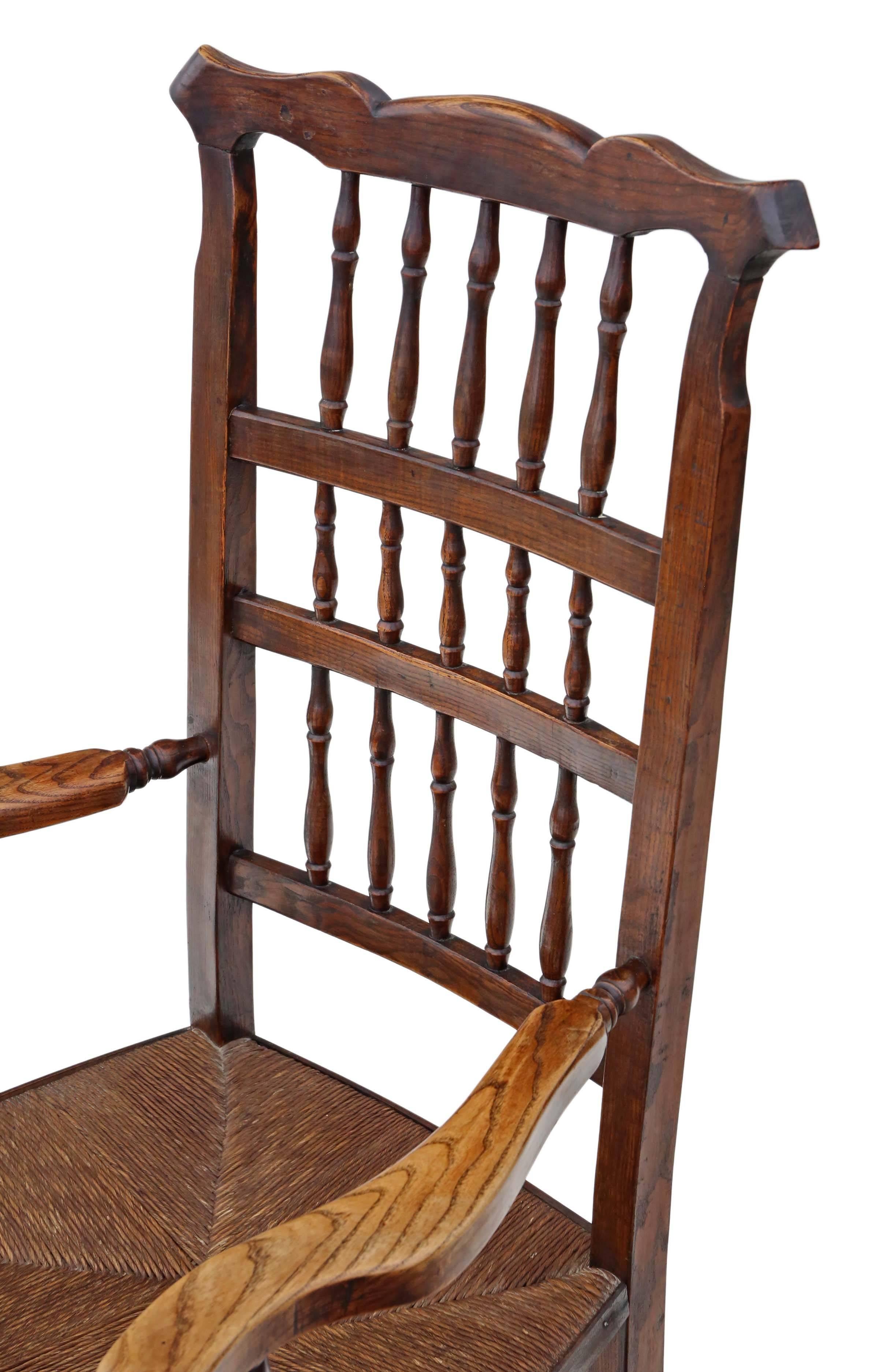 Antique 19th Century Ash Elm Armchair Chair Hall Side Dining Carver For Sale 1