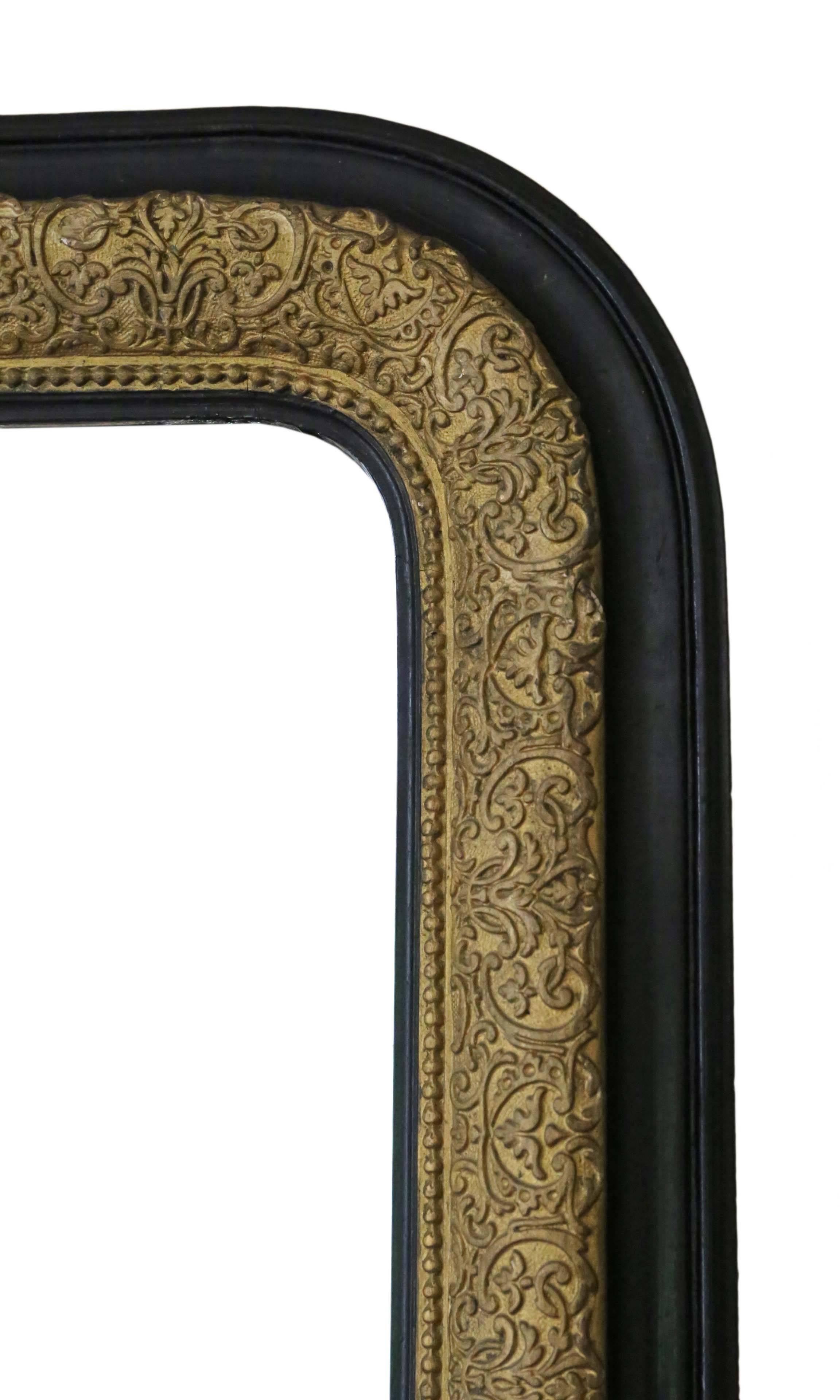 Early 20th Century Antique Victorian Ebonized / Gilt Wall Mirror Overmantel For Sale