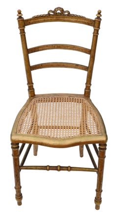 Antique Rare Victorian Gilt Cane Inlaid Bedroom Side Hall Chair, circa 1900