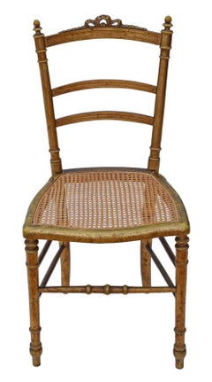 Antique Rare Victorian Gilt Cane Inlaid Bedroom Side Hall Chair, circa 1900