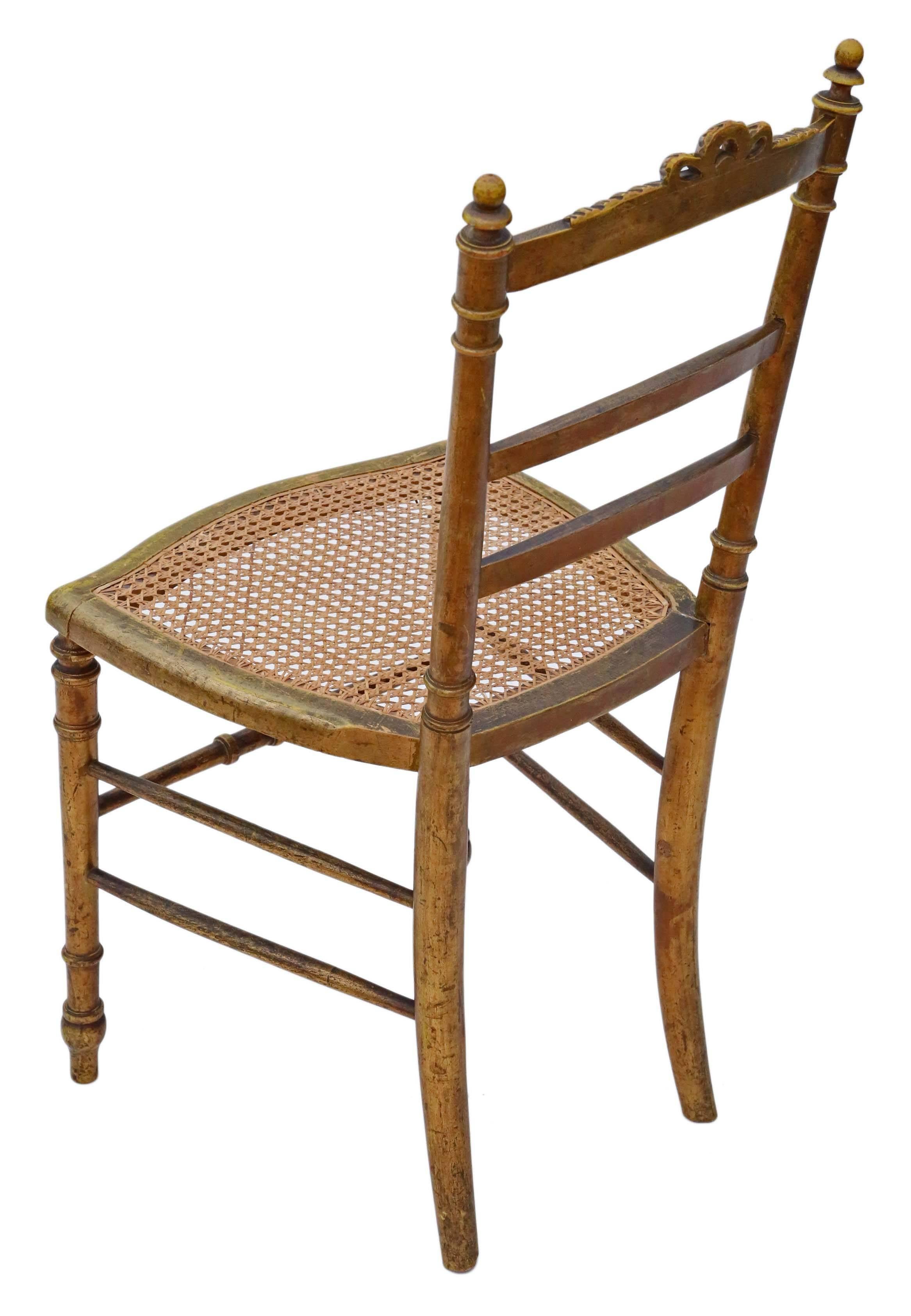 Late Victorian Antique Rare Victorian Gilt Cane Inlaid Bedroom Side Hall Chair, circa 1900 For Sale