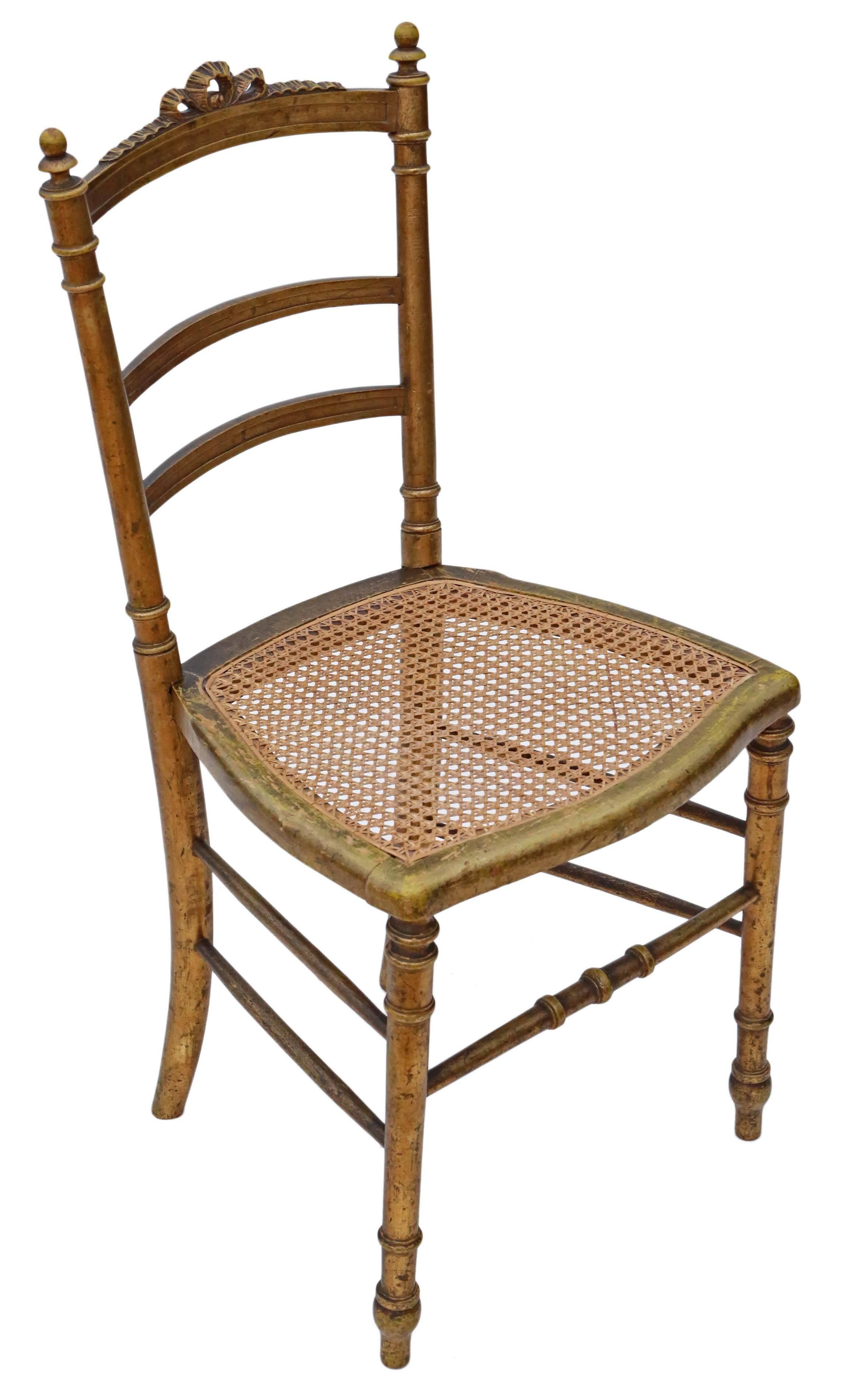 Antique Rare Victorian Gilt Cane Inlaid Bedroom Side Hall Chair, circa 1900 In Good Condition For Sale In Wisbech, Walton Wisbech